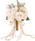 Wedding Bouquets for Bride Bridesmaid, White Champagne Artificial Roses Flowers Wedding Decoration (10In)