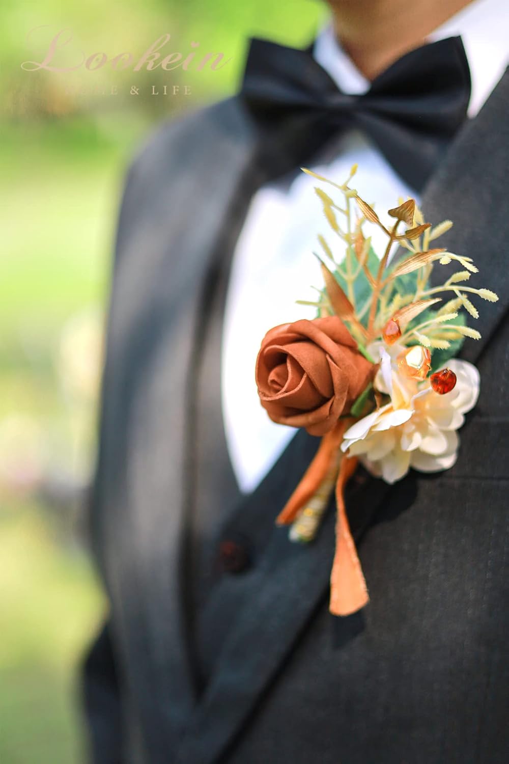 Set of 2 Terracotta Wedding Boutonniere for Men Artificial Flowers Wedding Groom Groomsmen Boutonniere for Wedding Ceremony Anniversary Formal Dinner Party