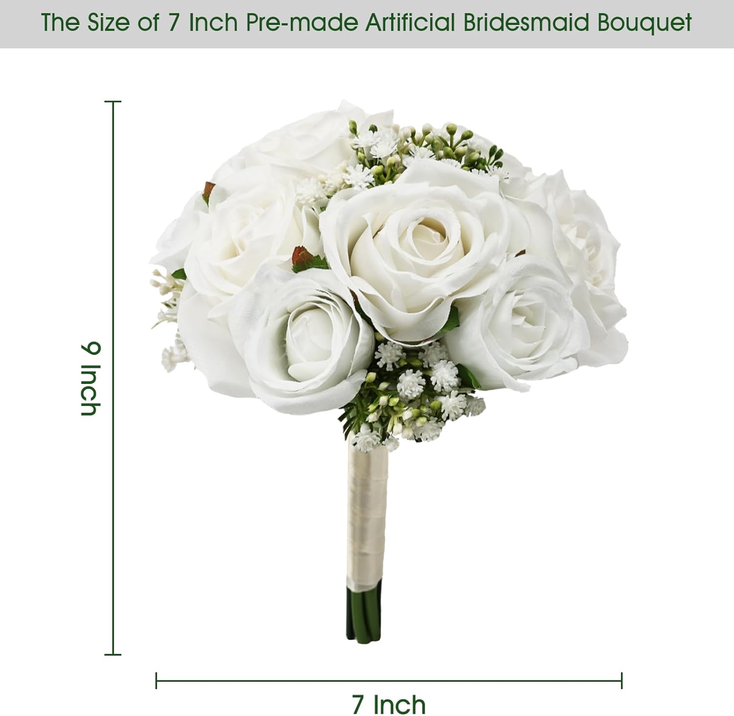 Wedding Bridesmaid Bouquets Set of 6, Artificial Silk Flowers Arrangement for Ceremony Marriage Proposal Party Anniversary Decorations - White