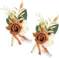 Set of 2 Terracotta Wedding Boutonniere for Men Artificial Flowers Wedding Groom Groomsmen Boutonniere for Wedding Ceremony Anniversary Formal Dinner Party