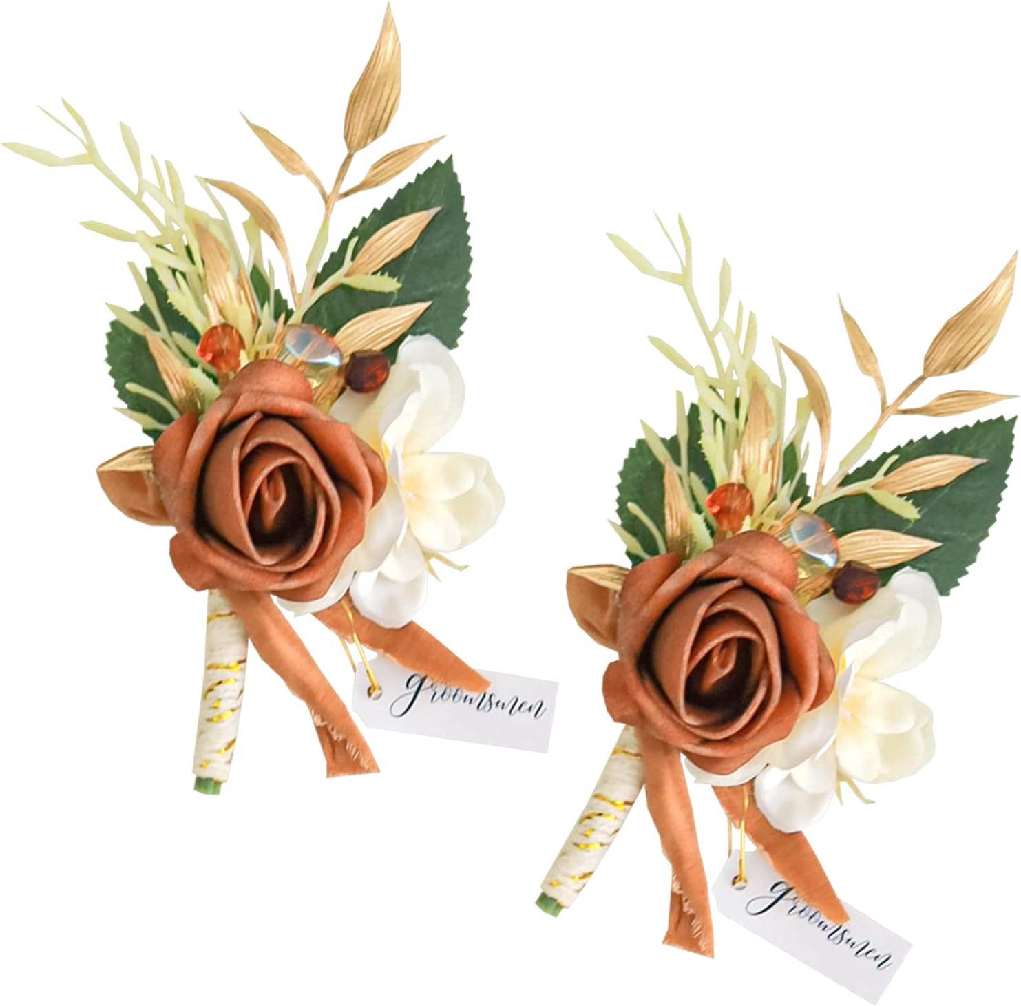 Set of 2 Terracotta Wedding Boutonniere for Men Artificial Flowers Wedding Groom Groomsmen Boutonniere for Wedding Ceremony Anniversary Formal Dinner Party
