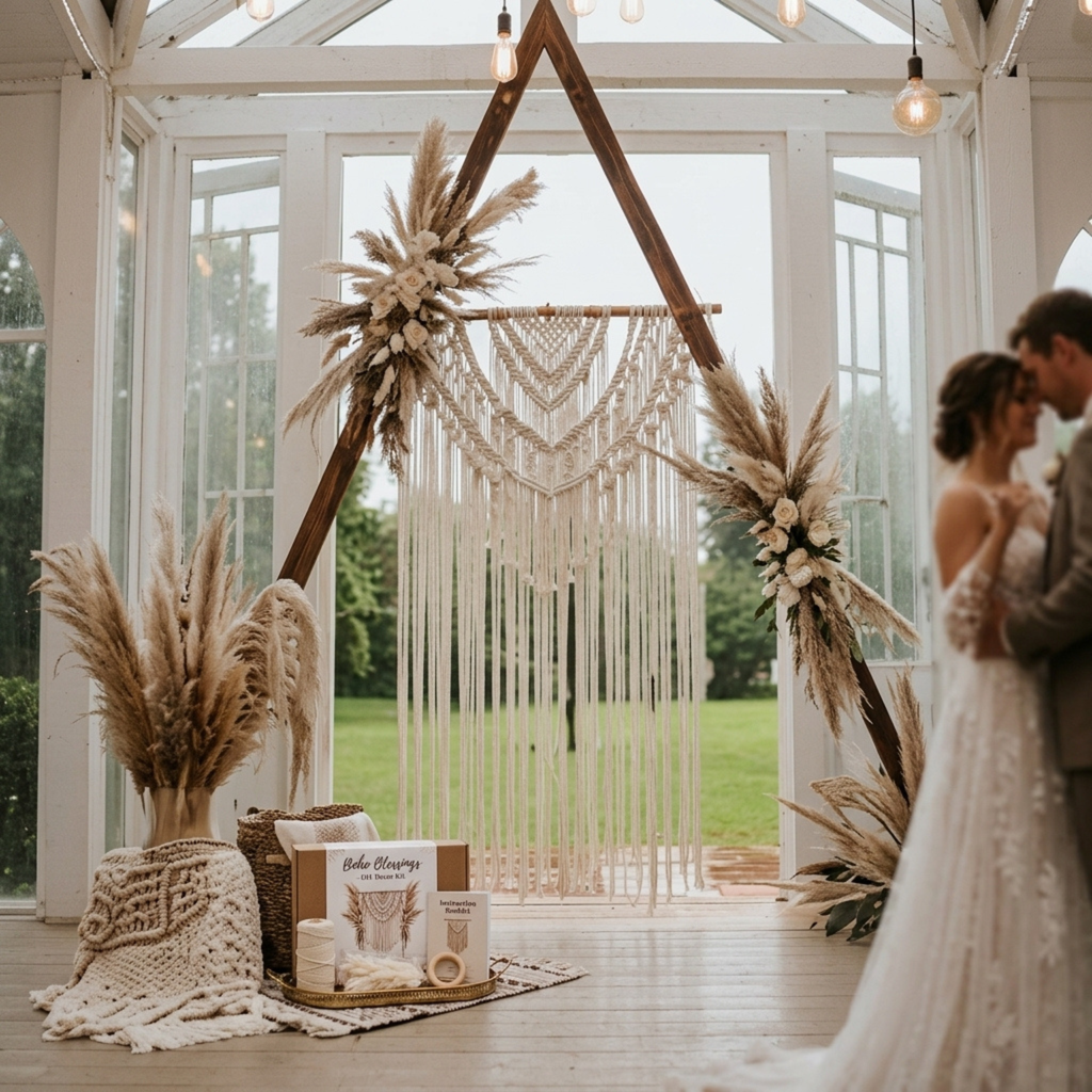 7.87 Ft Wooden Triangle Wedding Arch – Boho Ceremony Backdrop