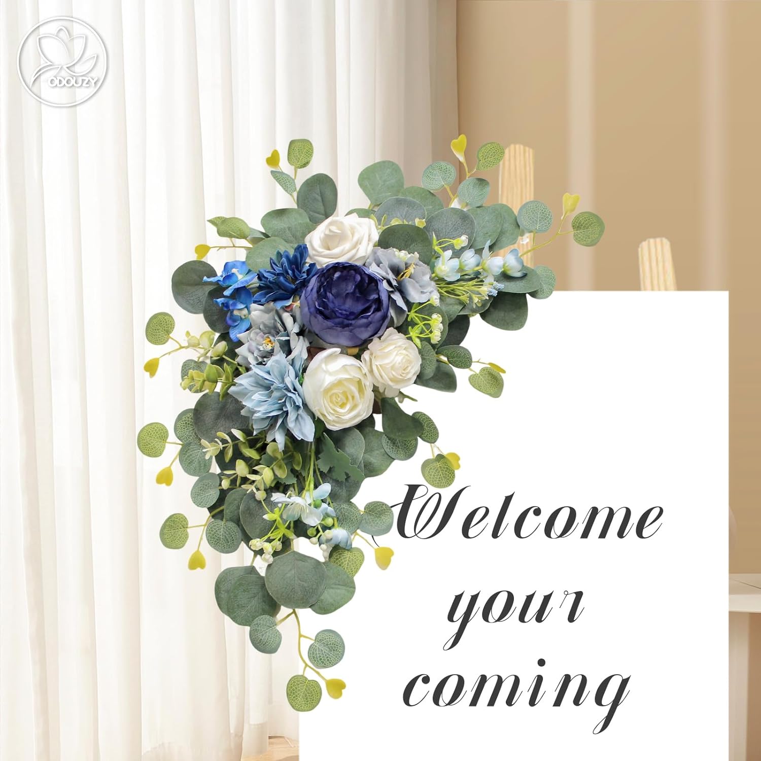 Artificial Wedding Arch Flowers for Wedding Sign,Set of 2 for Welcome Ceremony Sign,Faux Floral Swags,Wedding, Banquet and Reception Backdrop Floral Decoration (Blue)