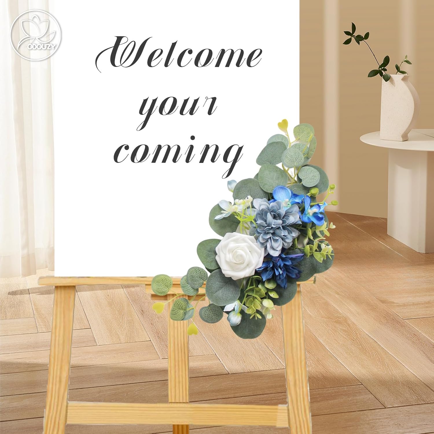Artificial Wedding Arch Flowers for Wedding Sign,Set of 2 for Welcome Ceremony Sign,Faux Floral Swags,Wedding, Banquet and Reception Backdrop Floral Decoration (Blue)