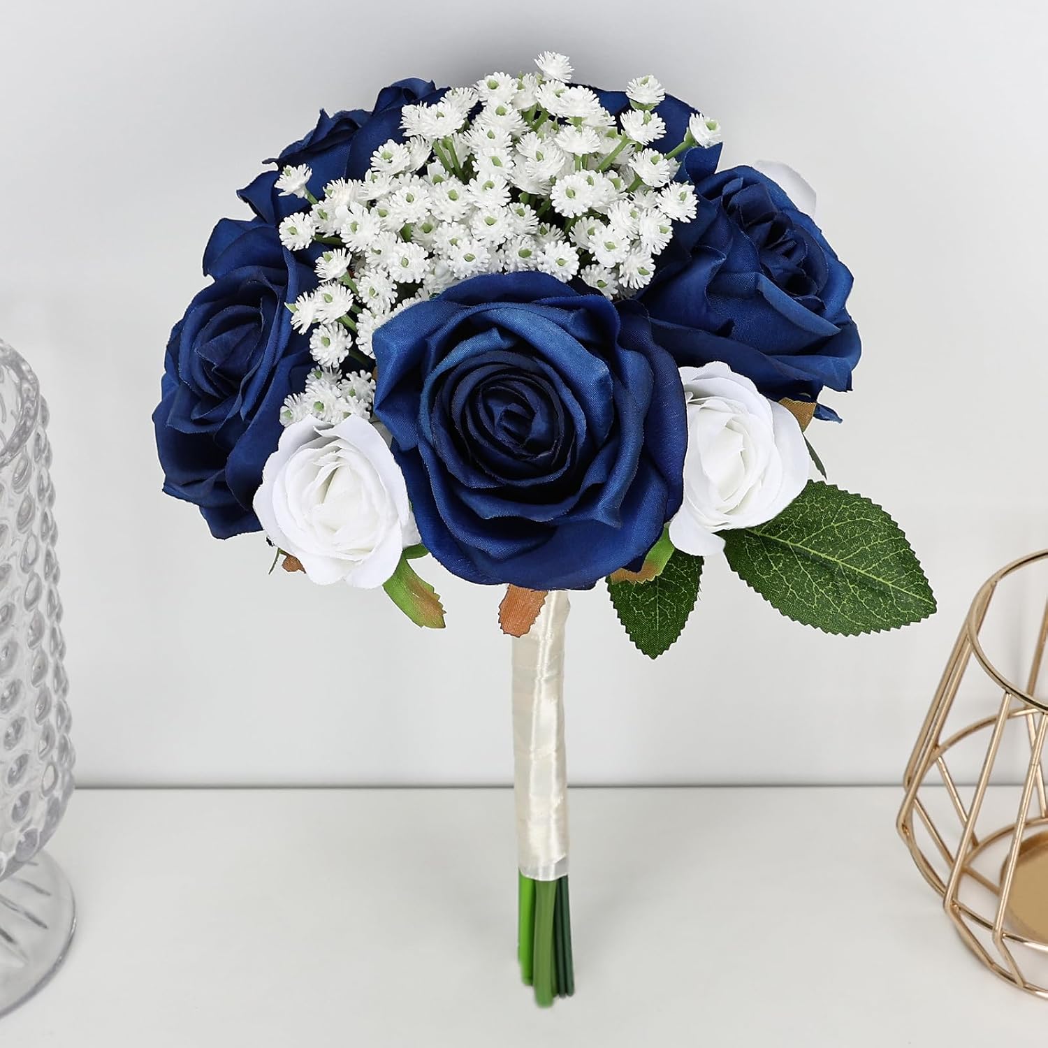 Wedding Bridesmaid Bouquets Set of 6, Artificial Silk Flowers Arrangement for Ceremony Marriage Proposal Party Anniversary Decorations - Royal Blue