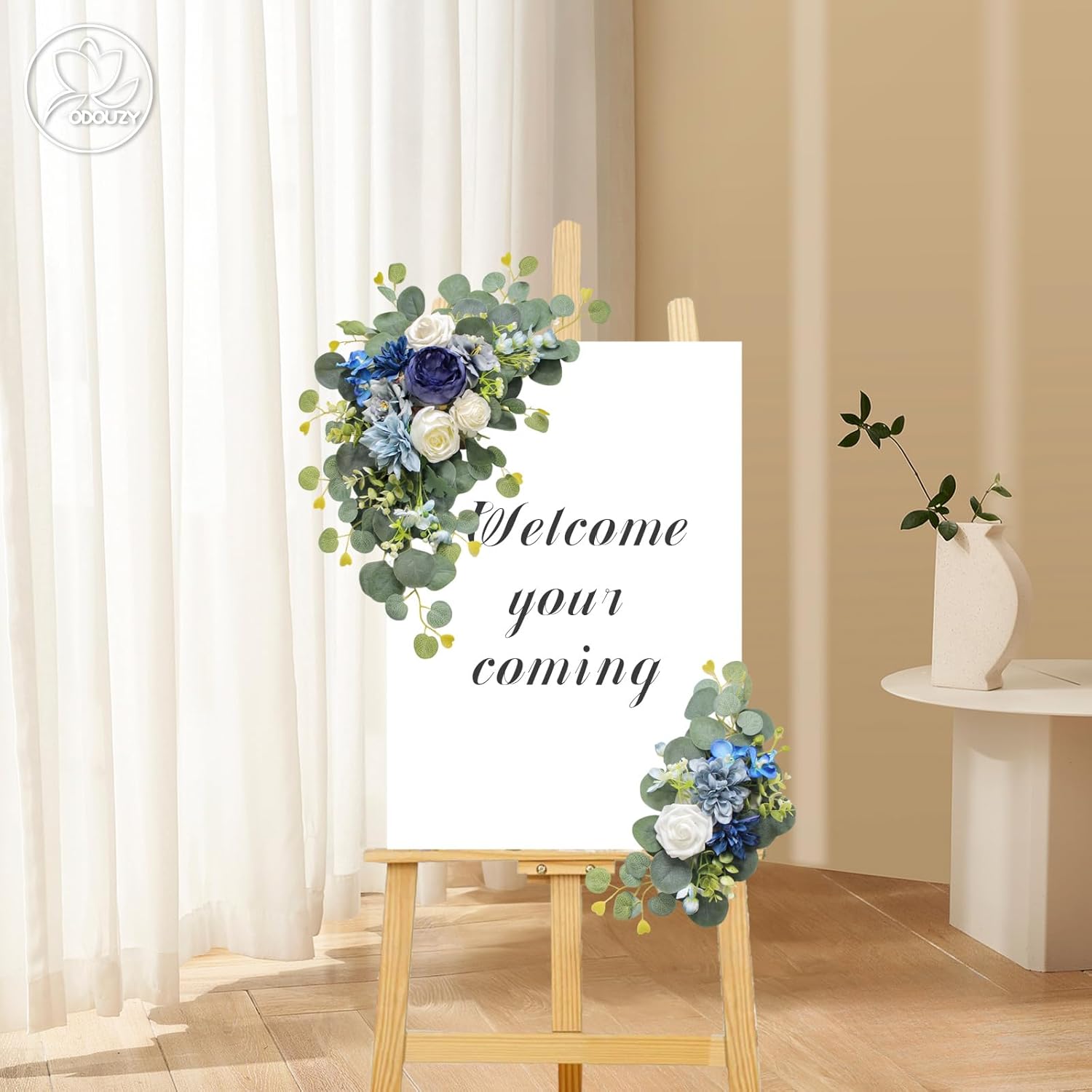 Artificial Wedding Arch Flowers for Wedding Sign,Set of 2 for Welcome Ceremony Sign,Faux Floral Swags,Wedding, Banquet and Reception Backdrop Floral Decoration (Blue)