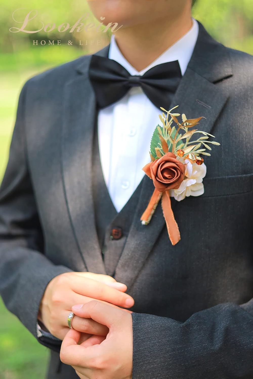 Set of 2 Terracotta Wedding Boutonniere for Men Artificial Flowers Wedding Groom Groomsmen Boutonniere for Wedding Ceremony Anniversary Formal Dinner Party