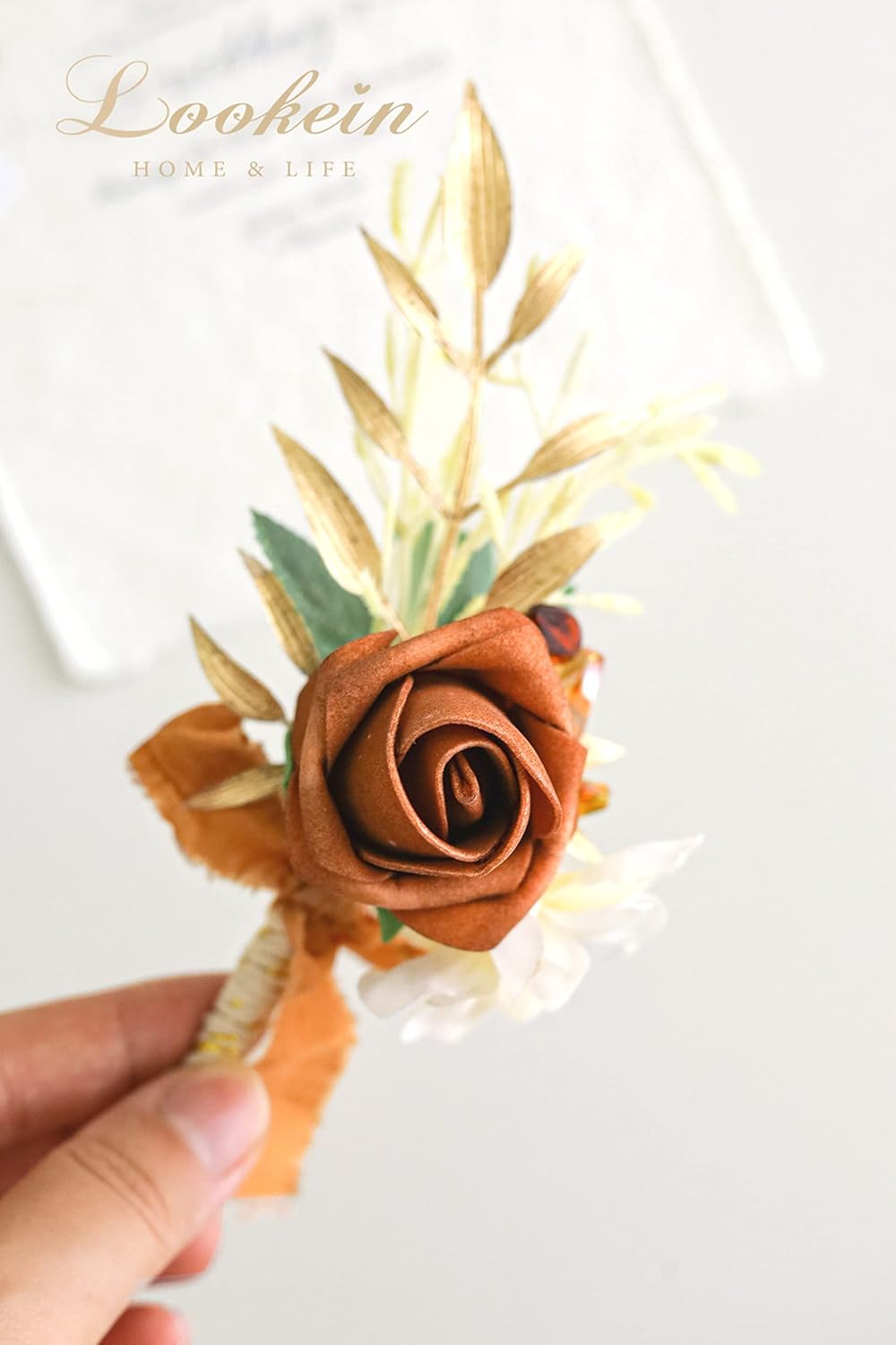 Set of 2 Terracotta Wedding Boutonniere for Men Artificial Flowers Wedding Groom Groomsmen Boutonniere for Wedding Ceremony Anniversary Formal Dinner Party