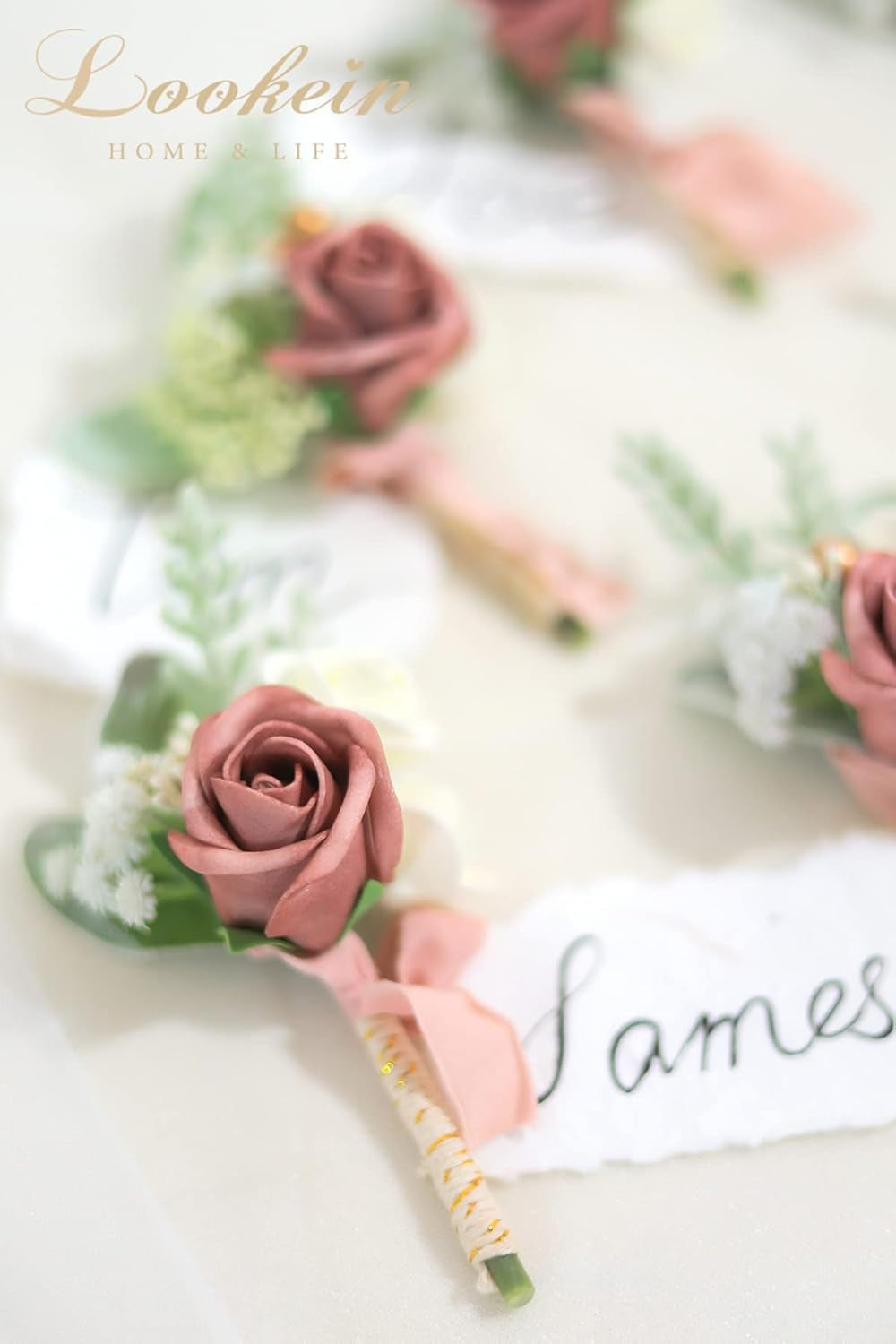 Set of 2 Wedding Boutonniere for Men Artificial Flowers Wedding Groom Groomsmen Boutonniere for Wedding Ceremony Anniversary Formal Dinner Party, Dusty Rose