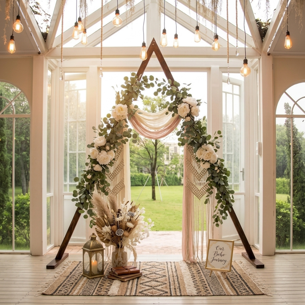 7.87 Ft Wooden Triangle Wedding Arch – Boho Ceremony Backdrop