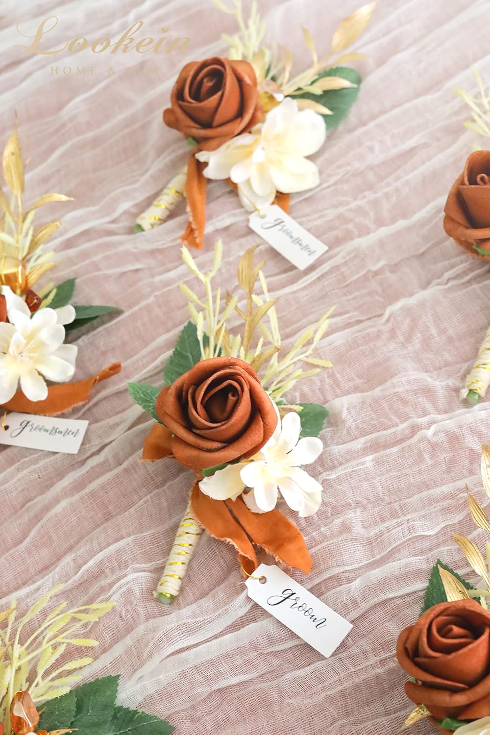 Set of 2 Terracotta Wedding Boutonniere for Men Artificial Flowers Wedding Groom Groomsmen Boutonniere for Wedding Ceremony Anniversary Formal Dinner Party