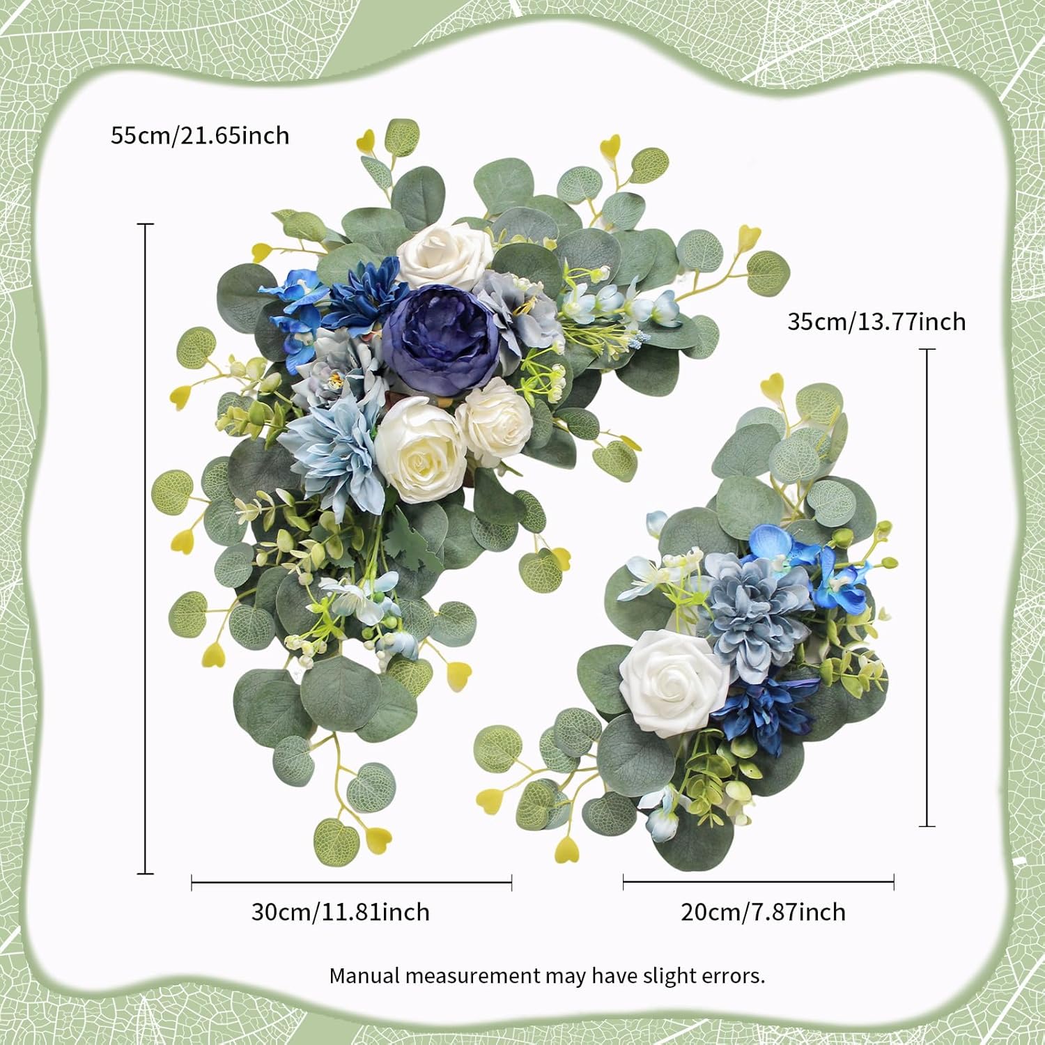 Artificial Wedding Arch Flowers for Wedding Sign,Set of 2 for Welcome Ceremony Sign,Faux Floral Swags,Wedding, Banquet and Reception Backdrop Floral Decoration (Blue)
