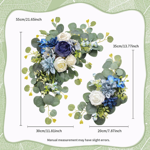 Artificial Wedding Arch Flowers for Wedding Sign,Set of 2 for Welcome Ceremony Sign,Faux Floral Swags,Wedding, Banquet and Reception Backdrop Floral Decoration (Blue)