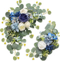 Blue and white artificial wedding arch flowers with eucalyptus leaves