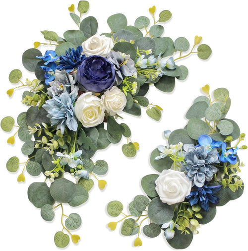 Artificial Wedding Arch Flowers for Wedding Sign,Set of 2 for Welcome Ceremony Sign,Faux Floral Swags,Wedding, Banquet and Reception Backdrop Floral Decoration (Blue)