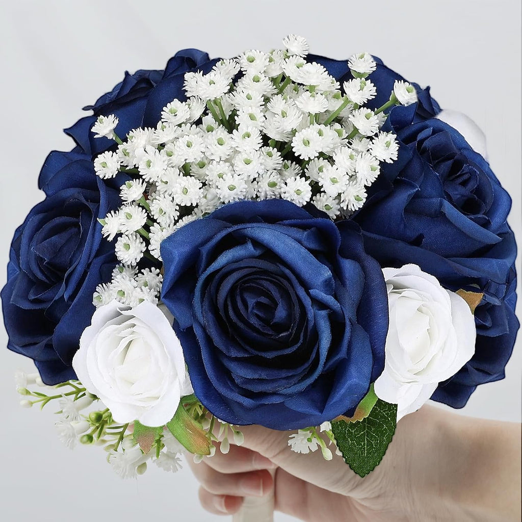 Wedding Bridesmaid Bouquets Set of 6, Artificial Silk Flowers Arrangement for Ceremony Marriage Proposal Party Anniversary Decorations - Royal Blue