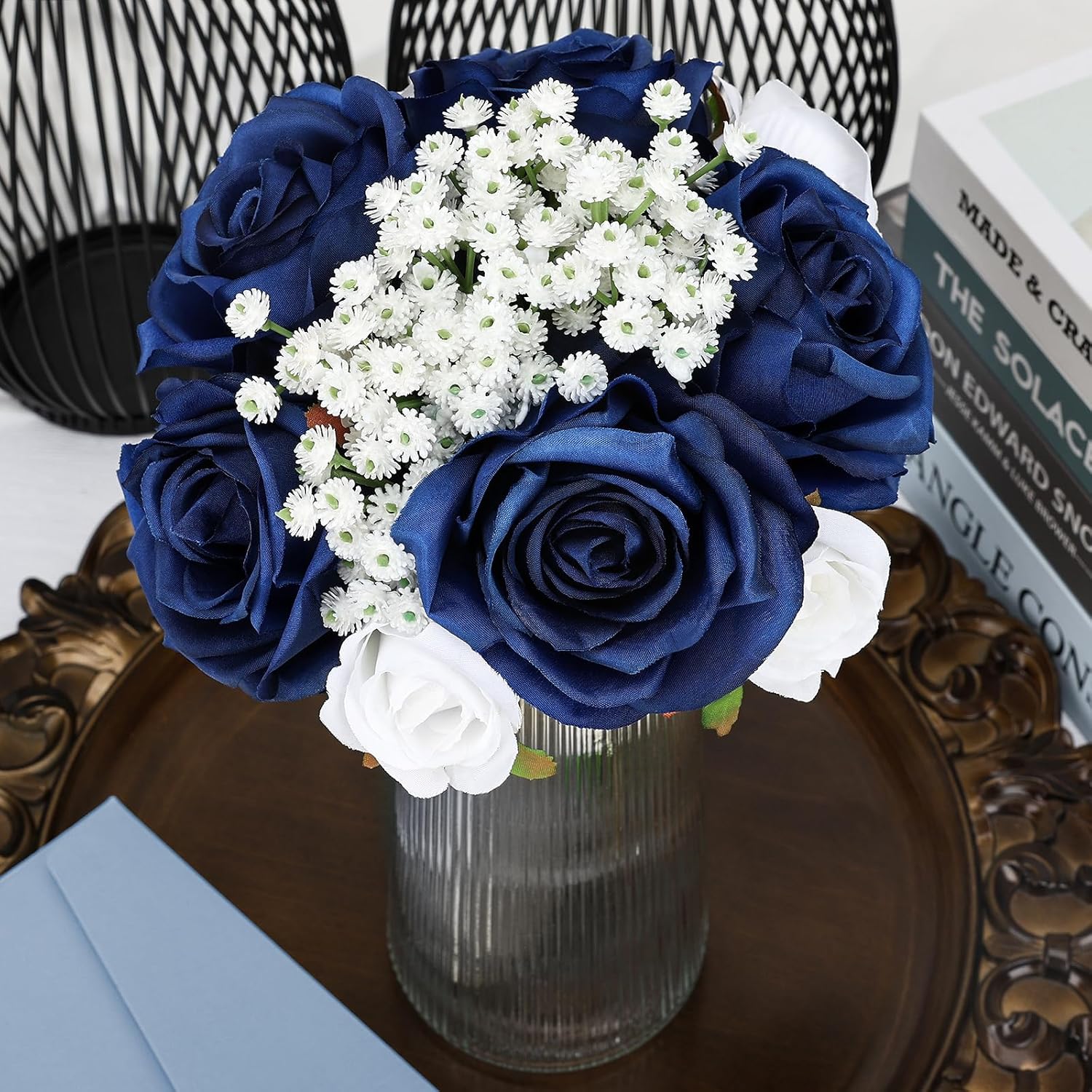 Wedding Bridesmaid Bouquets Set of 6, Artificial Silk Flowers Arrangement for Ceremony Marriage Proposal Party Anniversary Decorations - Royal Blue