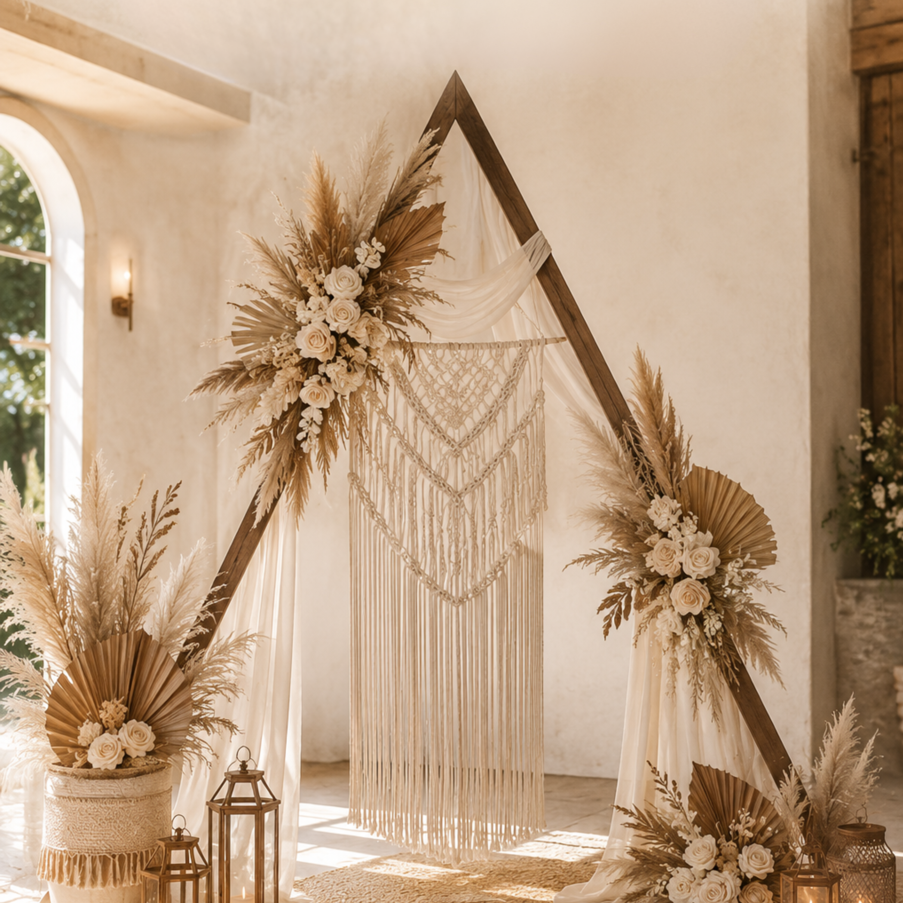 7.87 Ft Wooden Triangle Wedding Arch – Boho Ceremony Backdrop