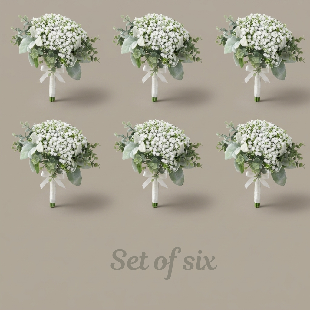 Set of 6 Faux Baby’s Breath Bridesmaid Bouquets