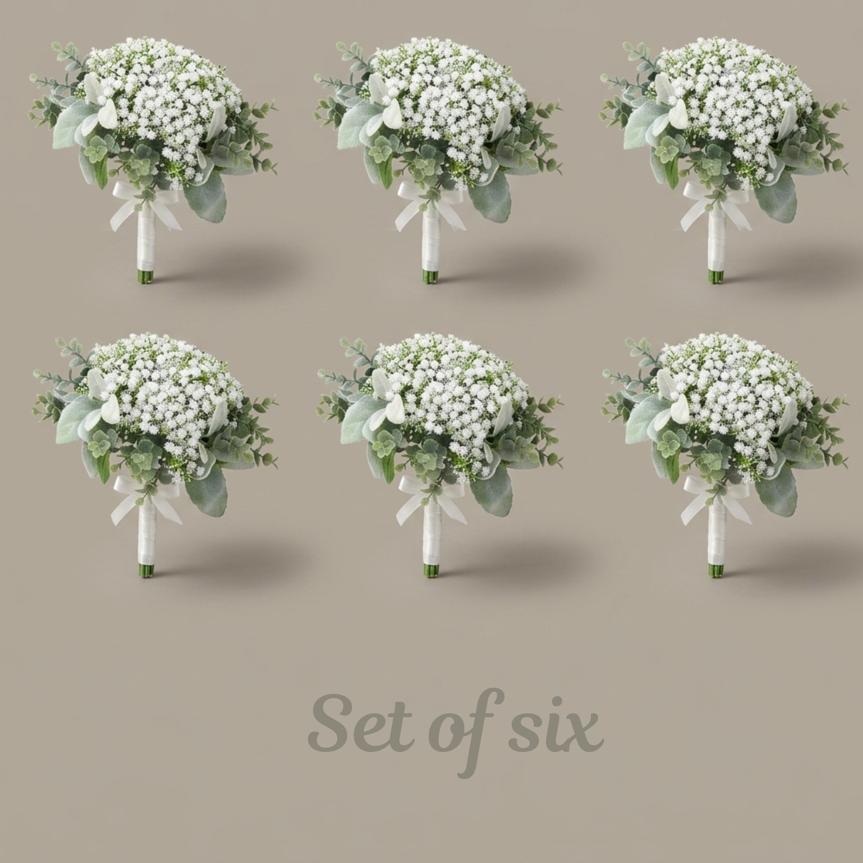 Set of 6 Faux Baby’s Breath Bridesmaid Bouquets