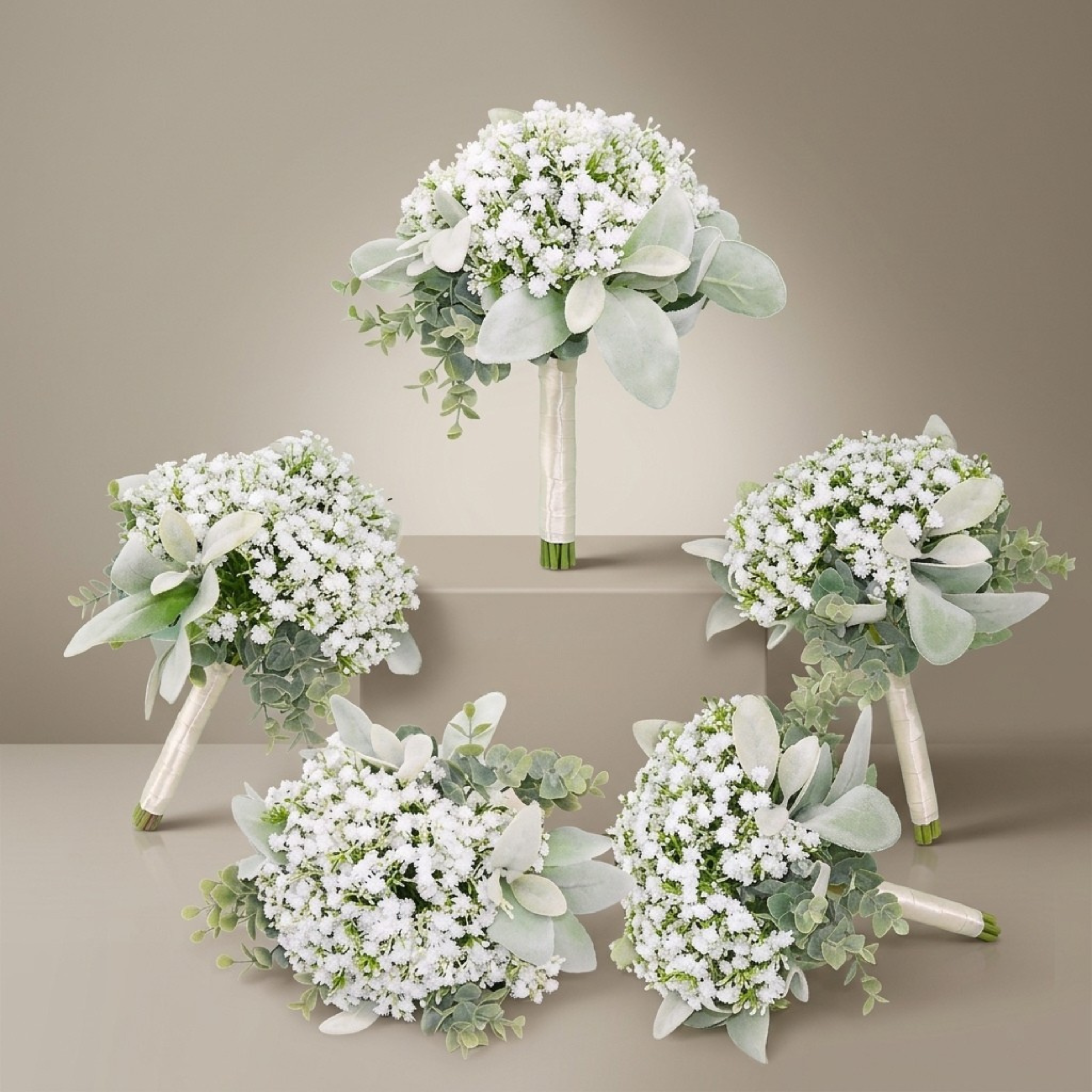 Set of 6 Faux Baby’s Breath Bridesmaid Bouquets