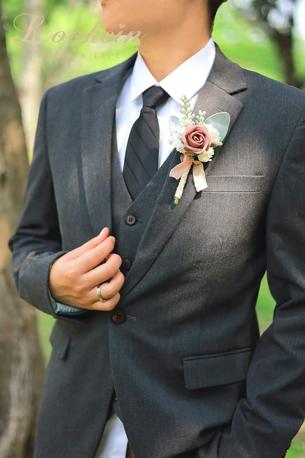 Set of 2 Wedding Boutonniere for Men Artificial Flowers Wedding Groom Groomsmen Boutonniere for Wedding Ceremony Anniversary Formal Dinner Party, Dusty Rose