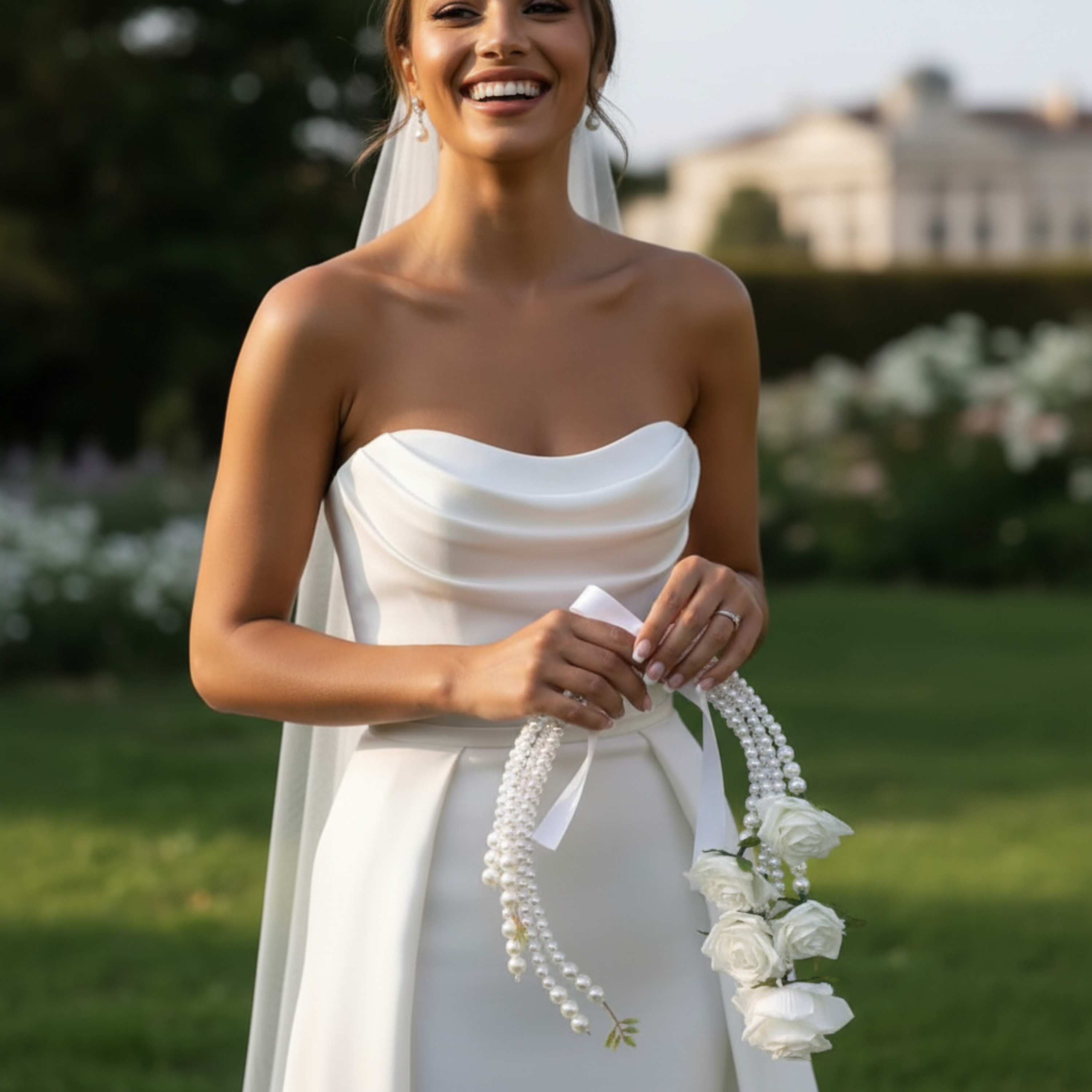 White Pearl Rose Bridal Bouquet