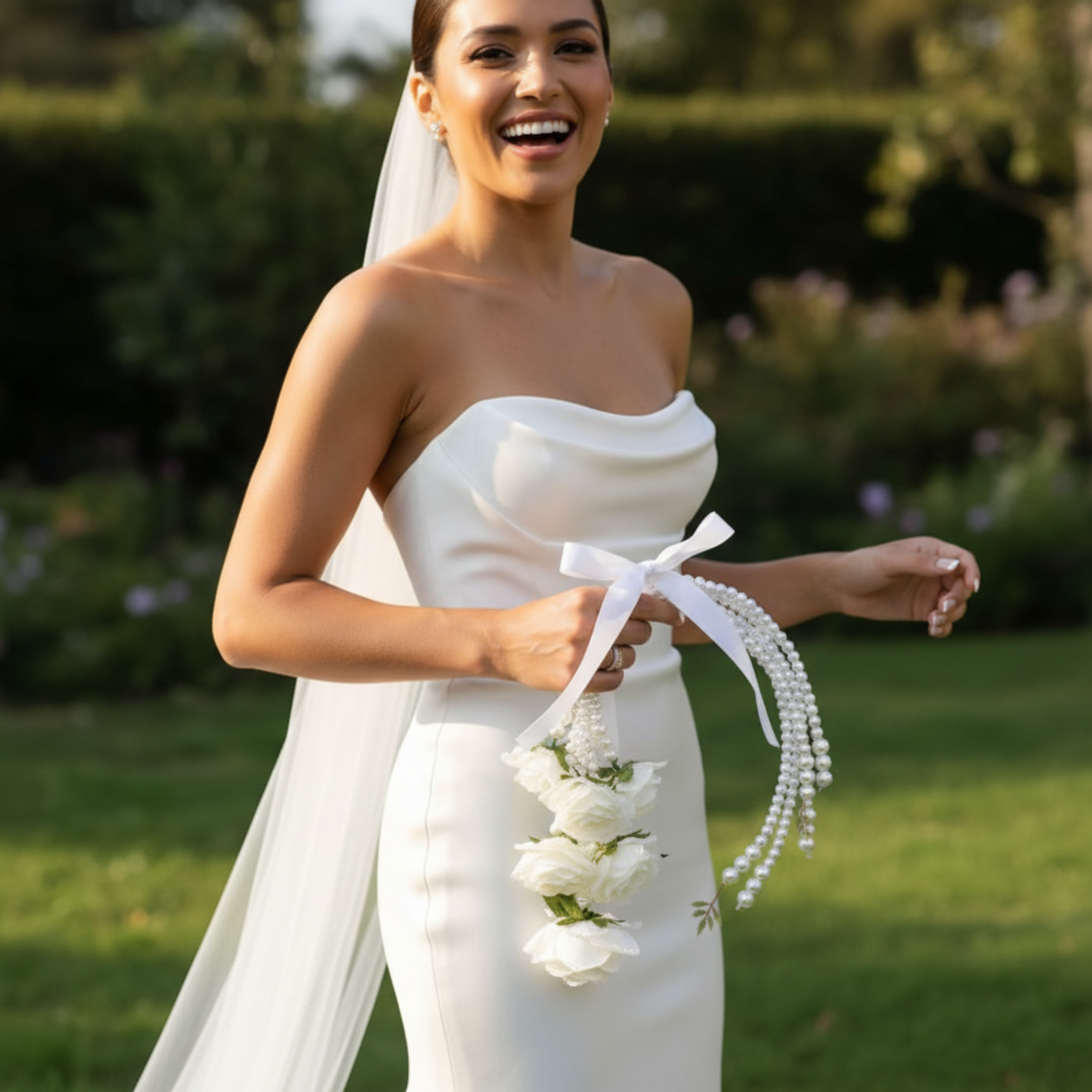 White Pearl Rose Bridal Bouquet