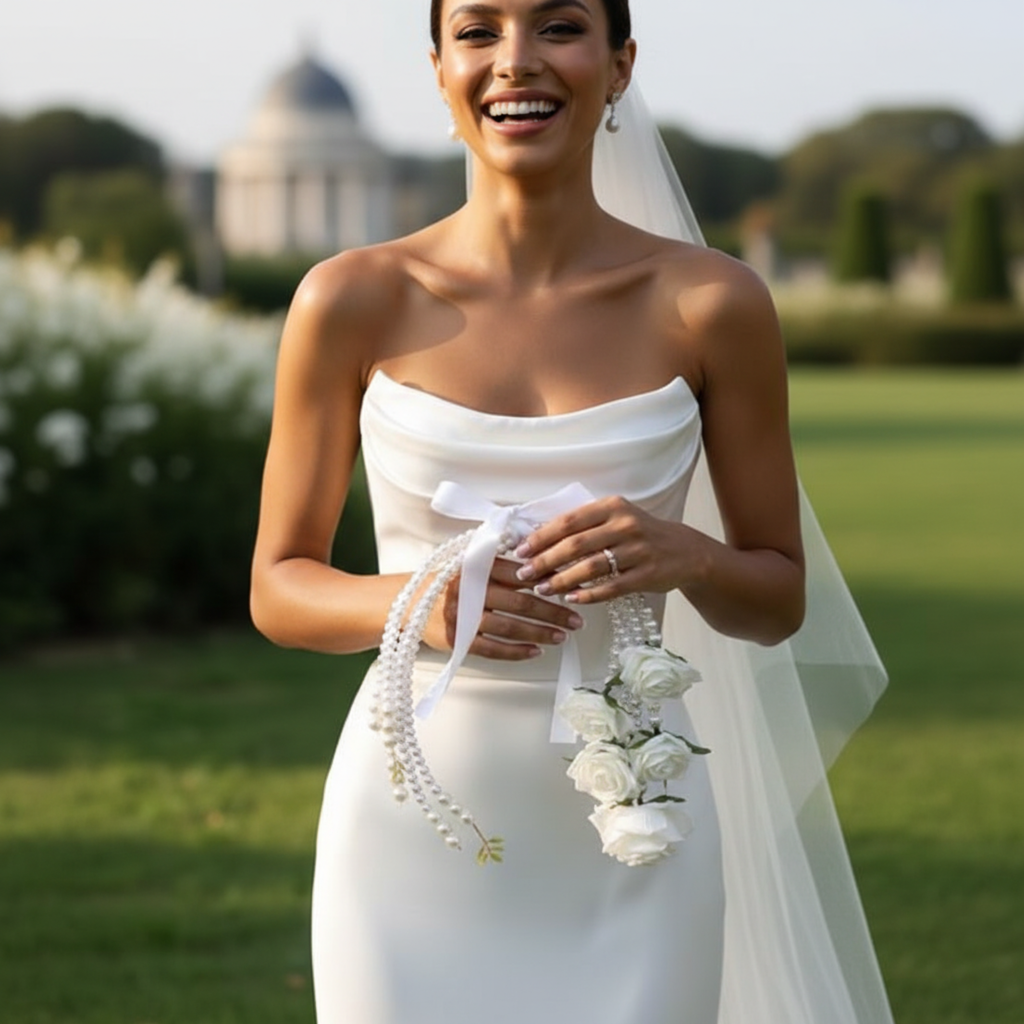 White Pearl Rose Bridal Bouquet