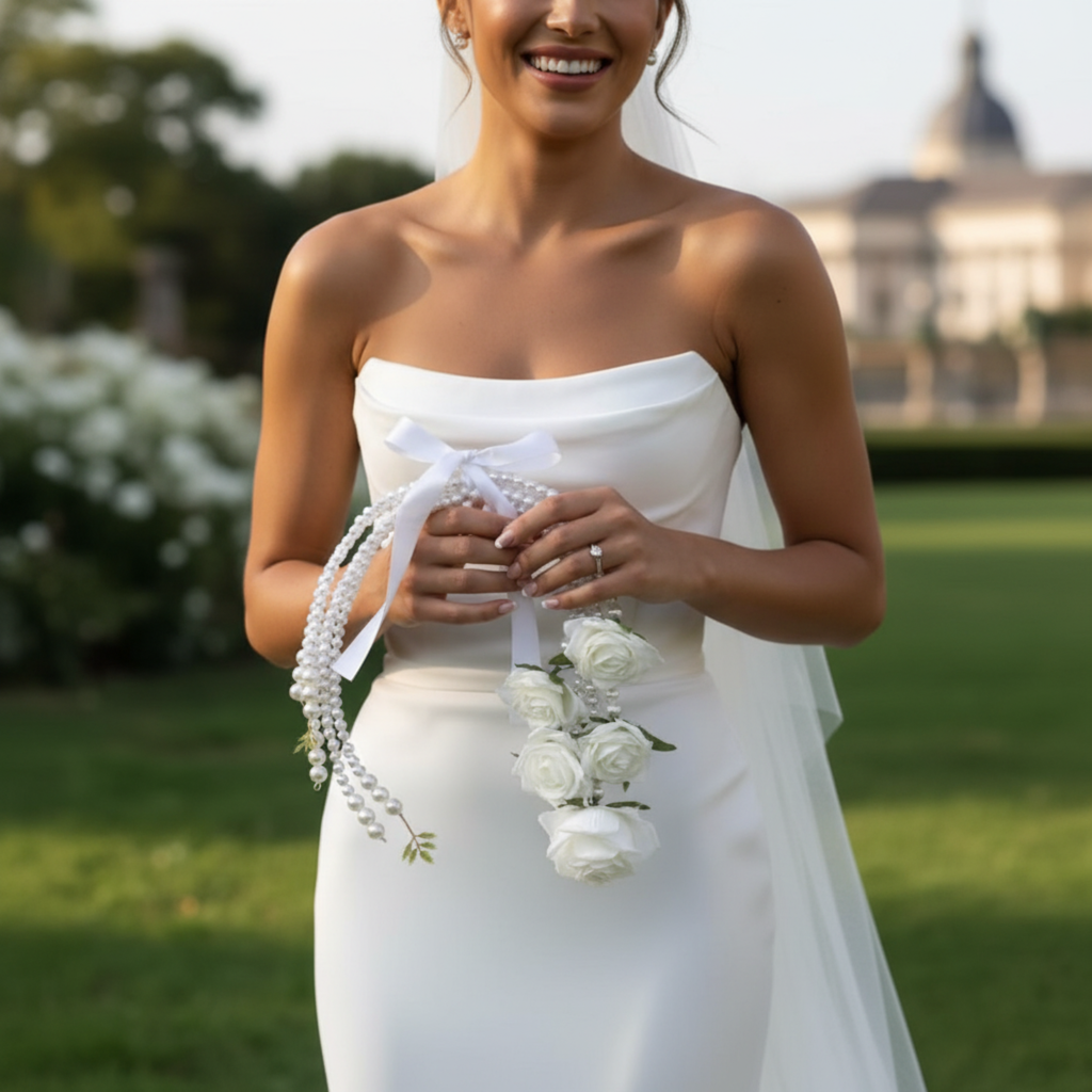 White Pearl Rose Bridal Bouquet
