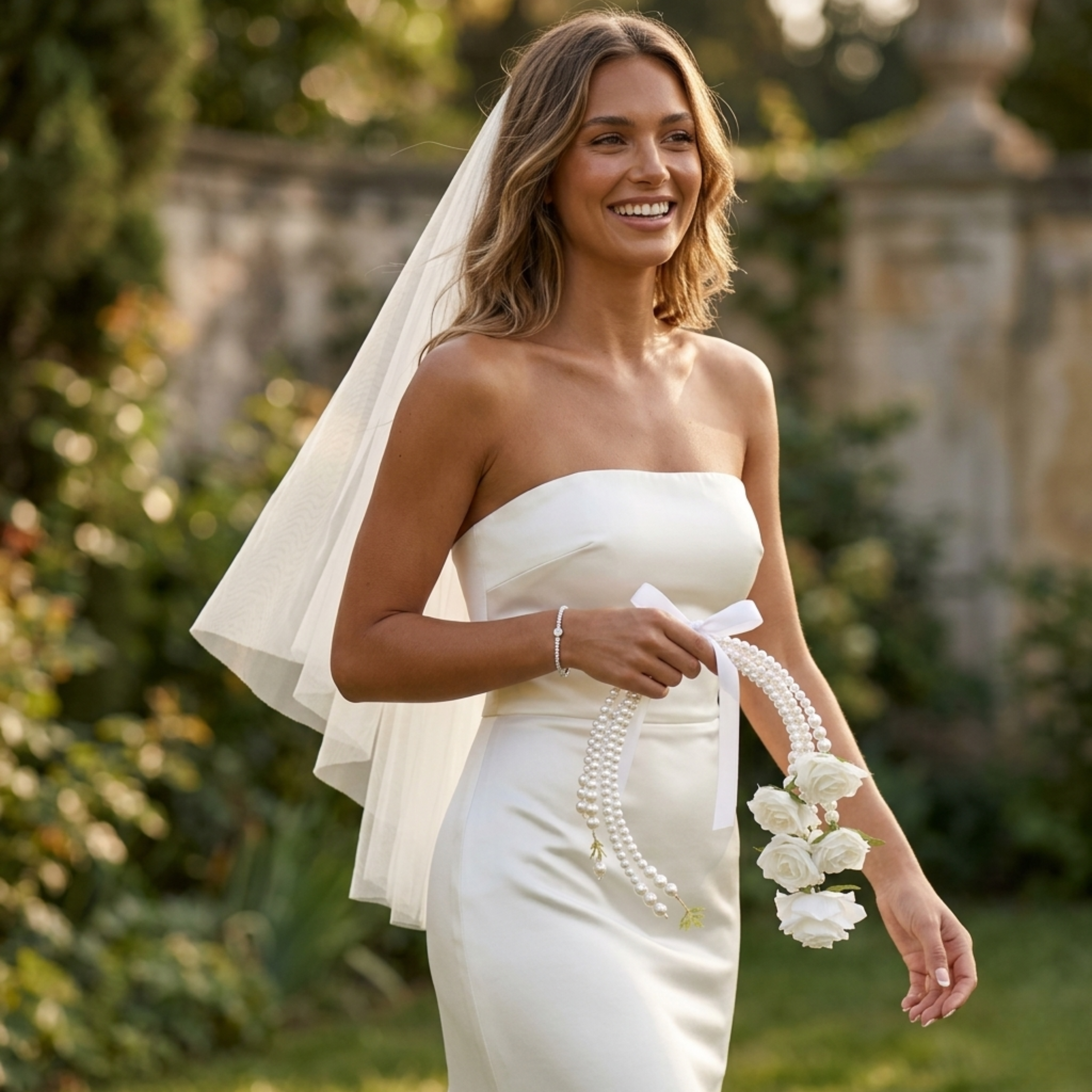 White Pearl Rose Bridal Bouquet