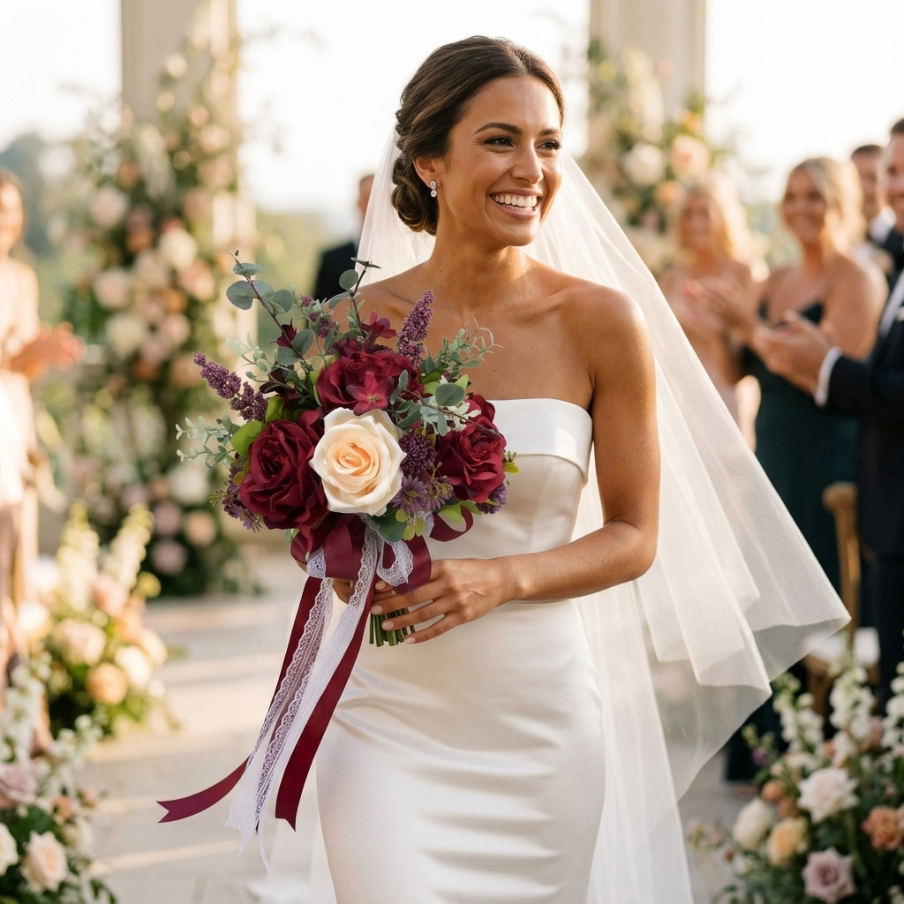 Burgundy Bridal Bouquet | Cascading Faux Wedding Bouquet