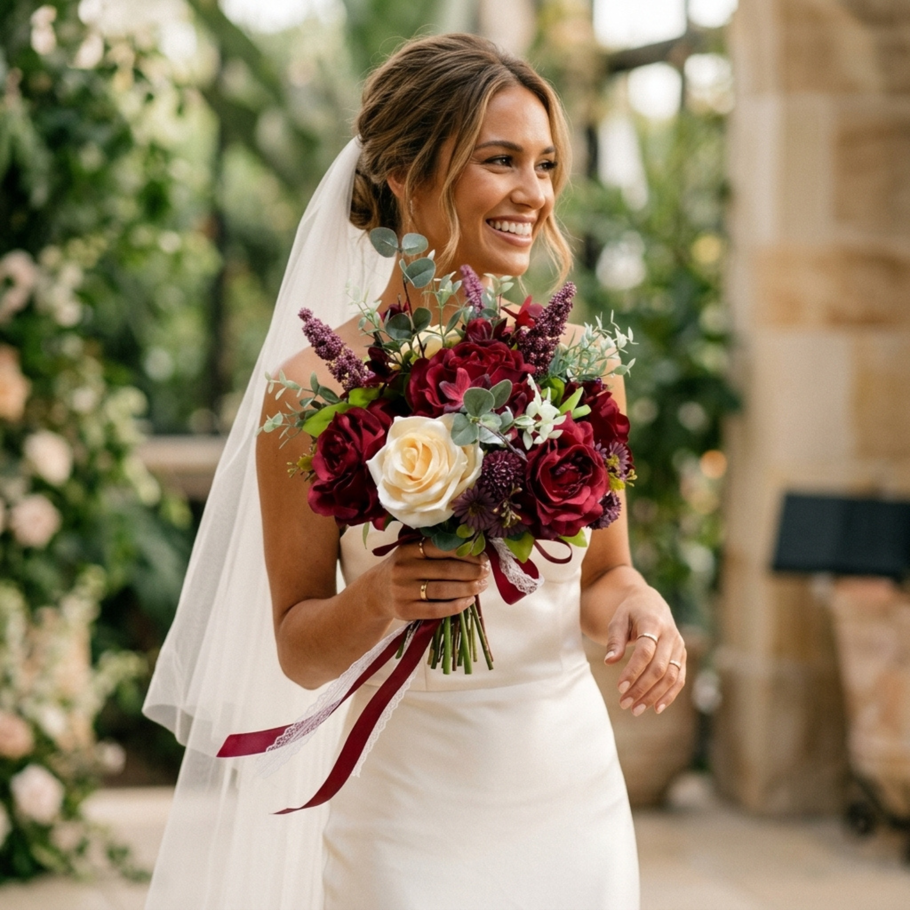 Burgundy Bridal Bouquet | Cascading Faux Wedding Bouquet