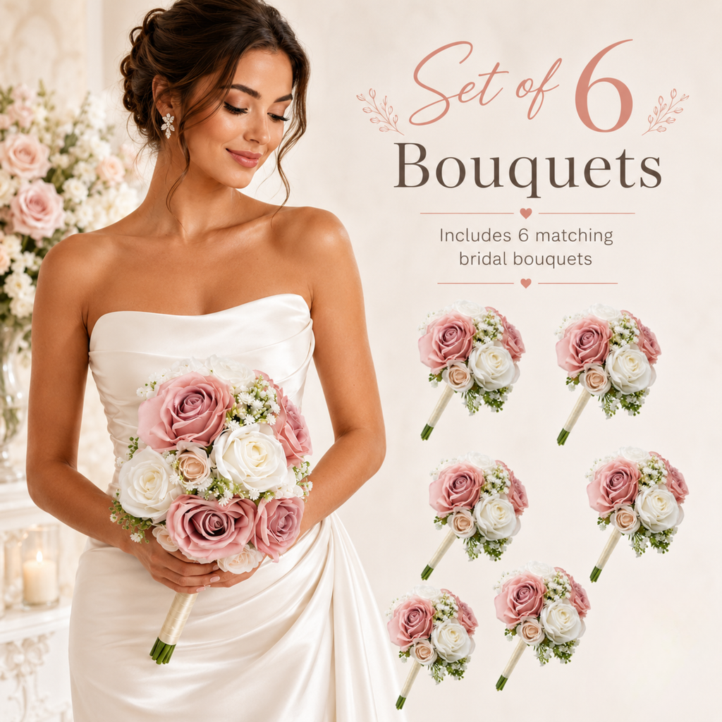 Dusty Rose Wedding Bouquet Set of 6