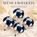 Navy Blue & White Wedding Bouquet Set