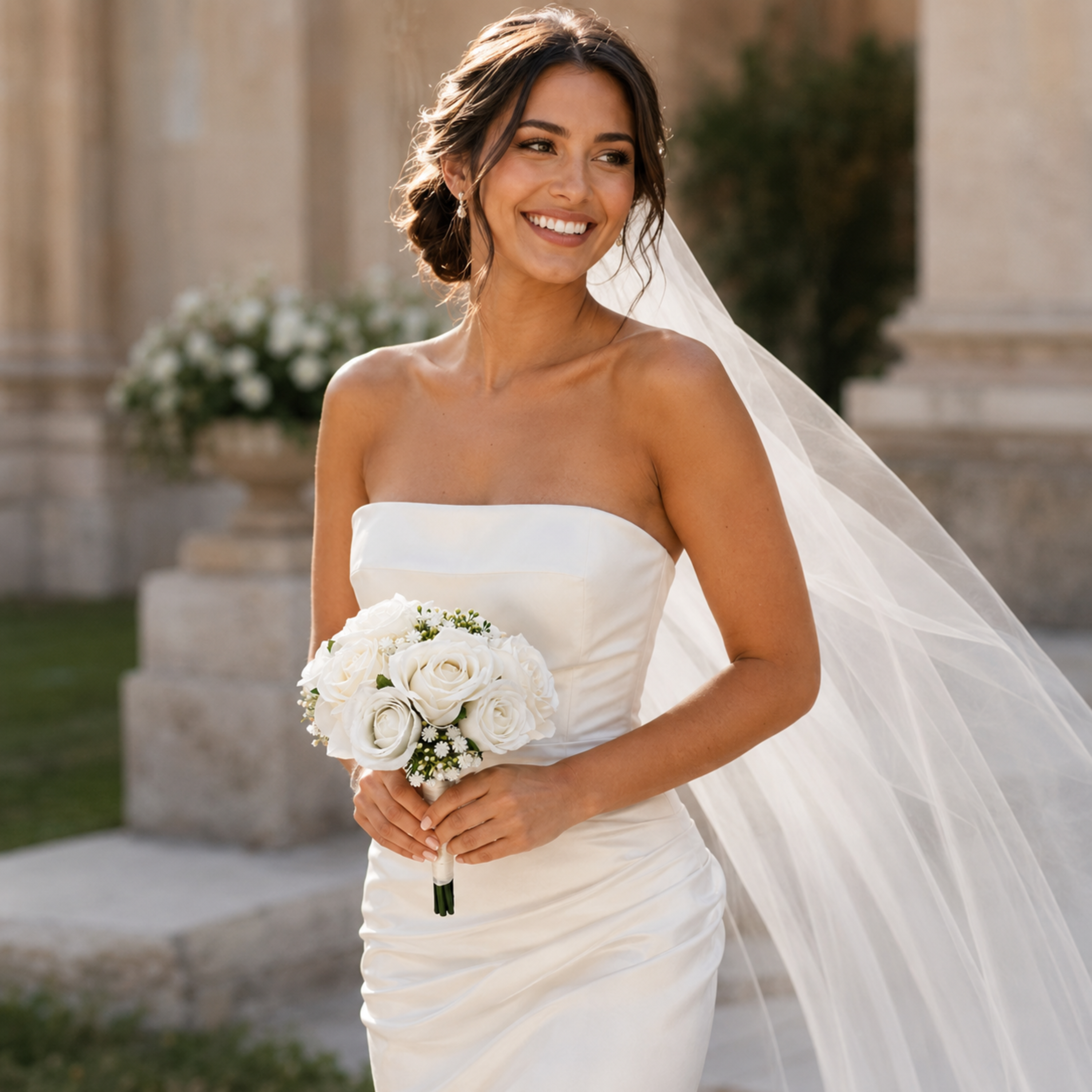 Additional view of white artificial bridesmaid bouquet set of six