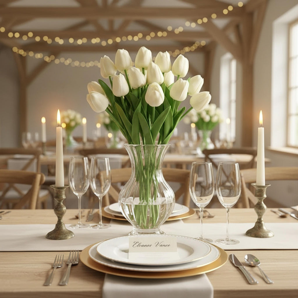 Tulip Arrangement Real Touch Tulip Stems Set of 10 Fake Tulips Faux Flowers | Wedding Table Decor | Bridal Shower Floral |Spring Centerpiece