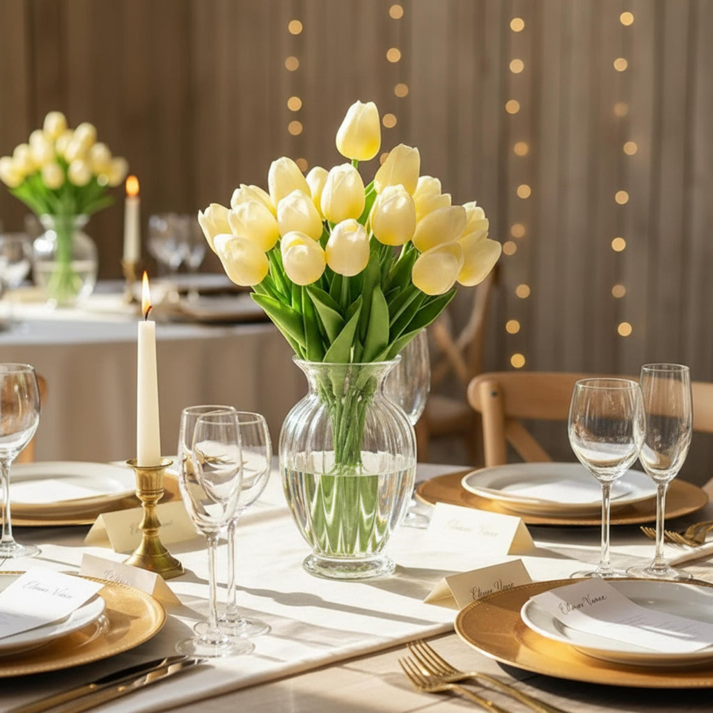 Tulip Arrangement Real Touch Tulip Stems Set of 10 Fake Tulips Faux Flowers | Wedding Table Decor | Bridal Shower Floral |Spring Centerpiece