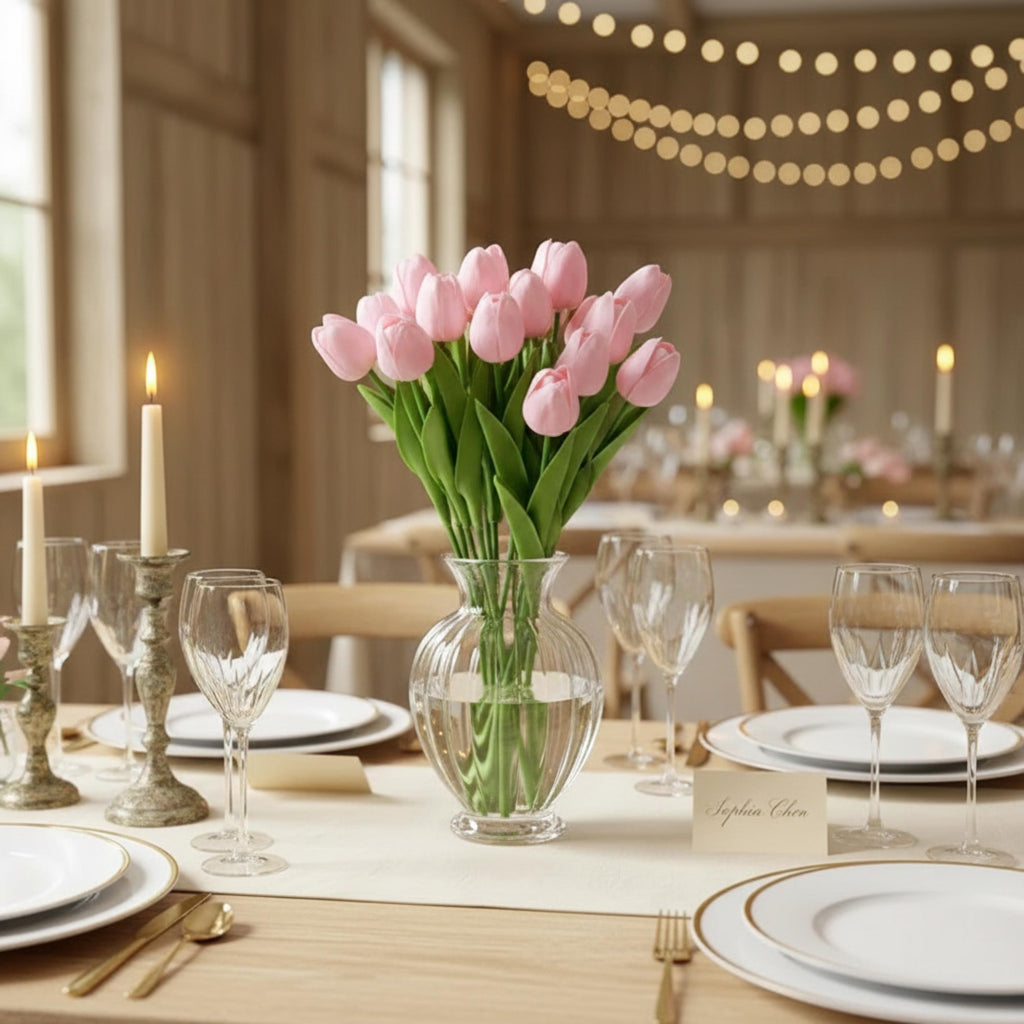 Tulip Arrangement Real Touch Tulip Stems Set of 10 Fake Tulips Faux Flowers | Wedding Table Decor | Bridal Shower Floral |Spring Centerpiece