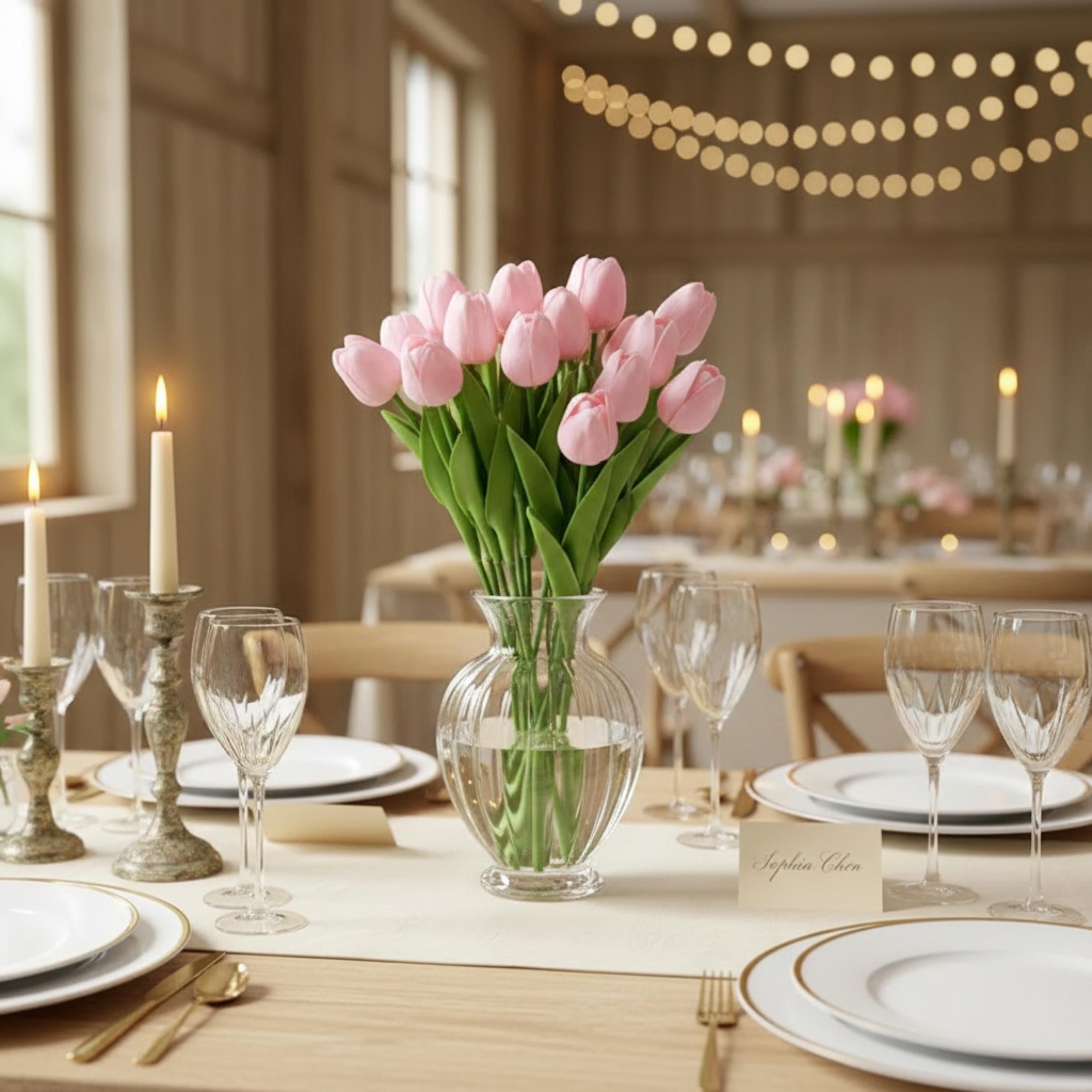 Tulip Arrangement Real Touch Tulip Stems Set of 10 Fake Tulips Faux Flowers | Wedding Table Decor | Bridal Shower Floral |Spring Centerpiece