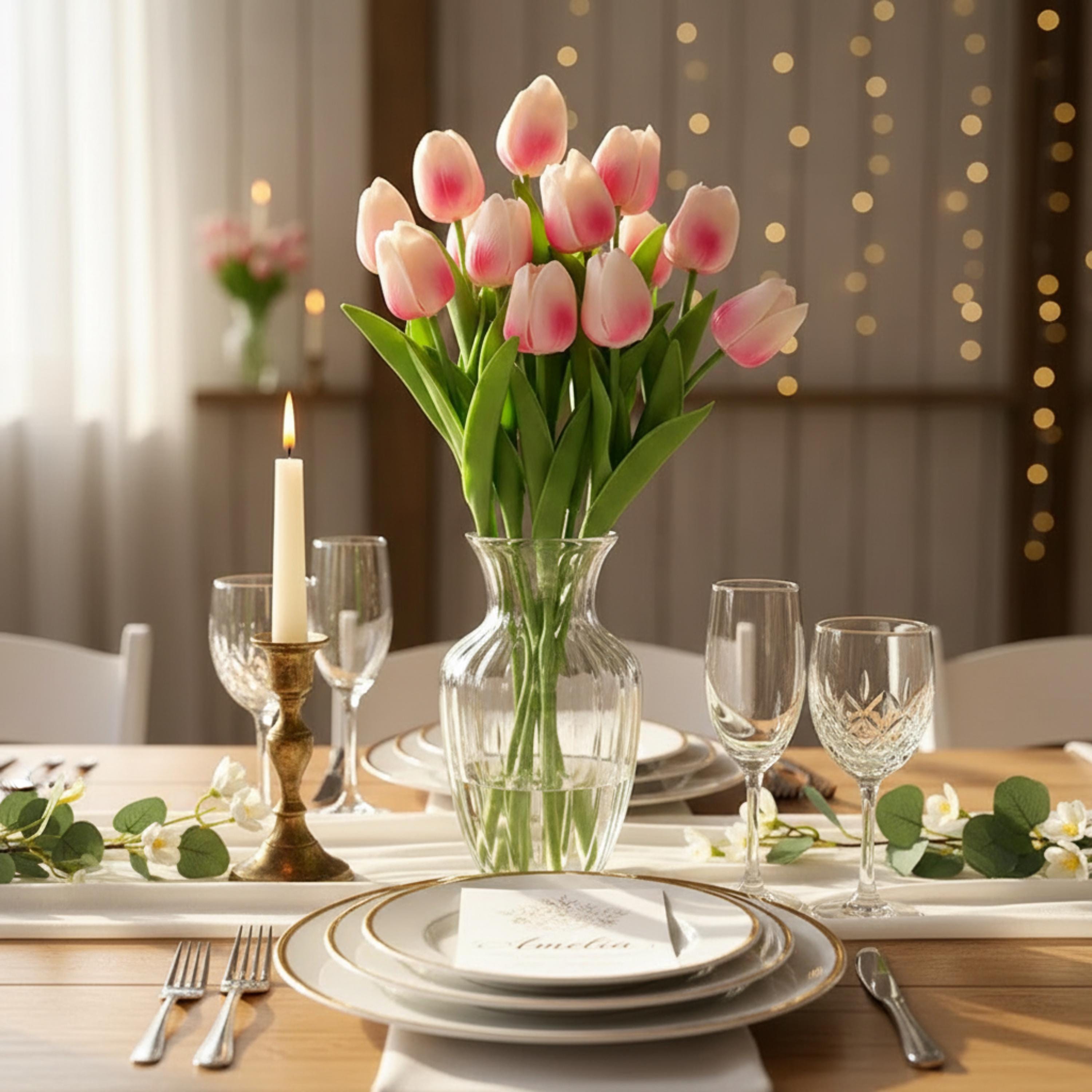 Tulip Arrangement Real Touch Tulip Stems Set of 10 Fake Tulips Faux Flowers | Wedding Table Decor | Bridal Shower Floral |Spring Centerpiece