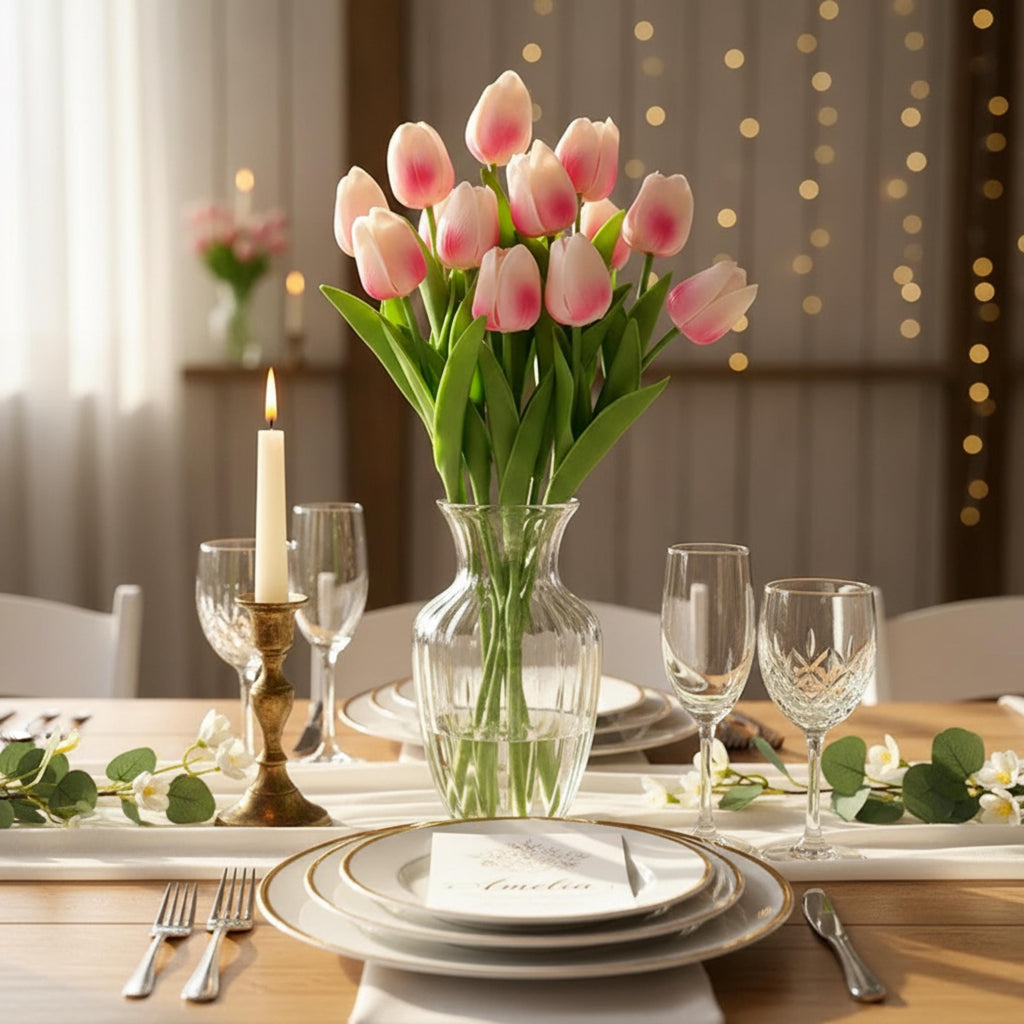 Tulip Arrangement Real Touch Tulip Stems Set of 10 Fake Tulips Faux Flowers | Wedding Table Decor | Bridal Shower Floral |Spring Centerpiece