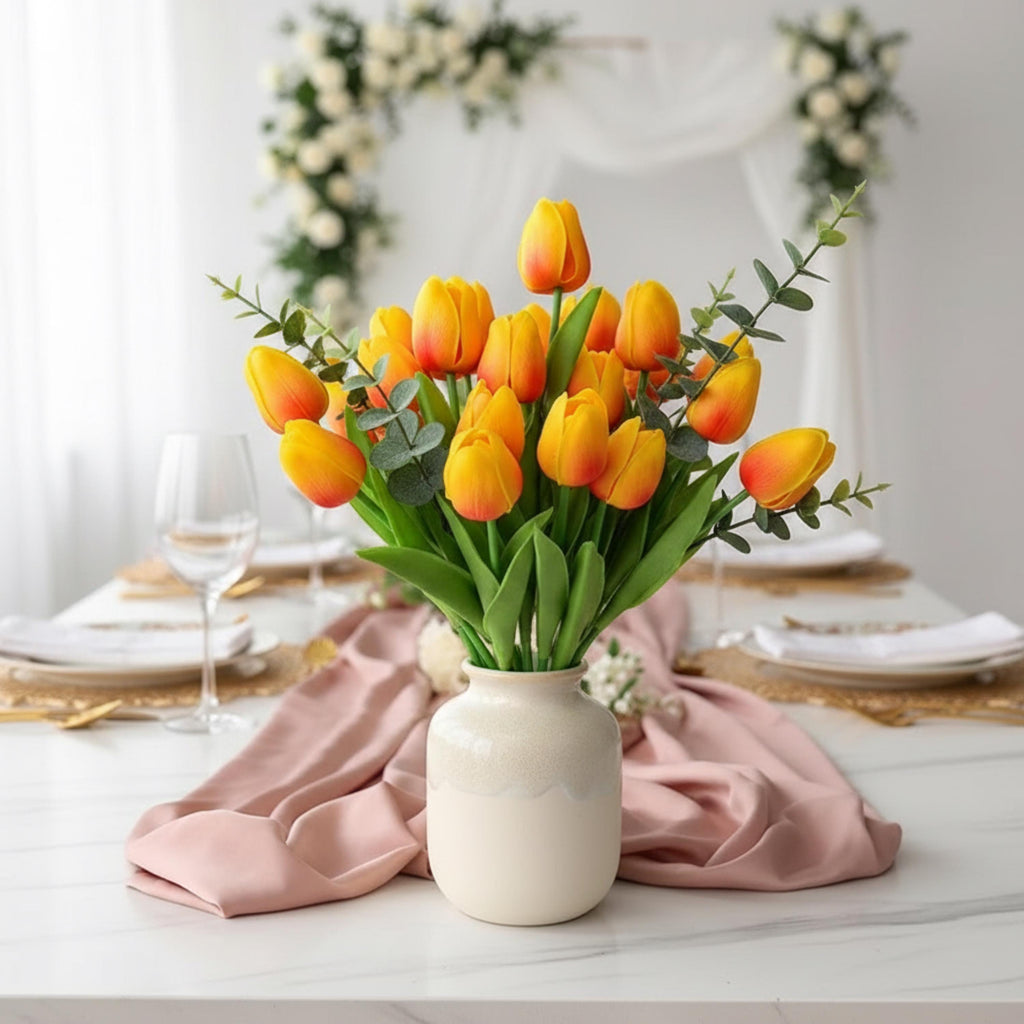 Tulip Arrangement Real Touch Tulip Stems Set of 10 Fake Tulips Faux Flowers | Wedding Table Decor | Bridal Shower Floral |Spring Centerpiece