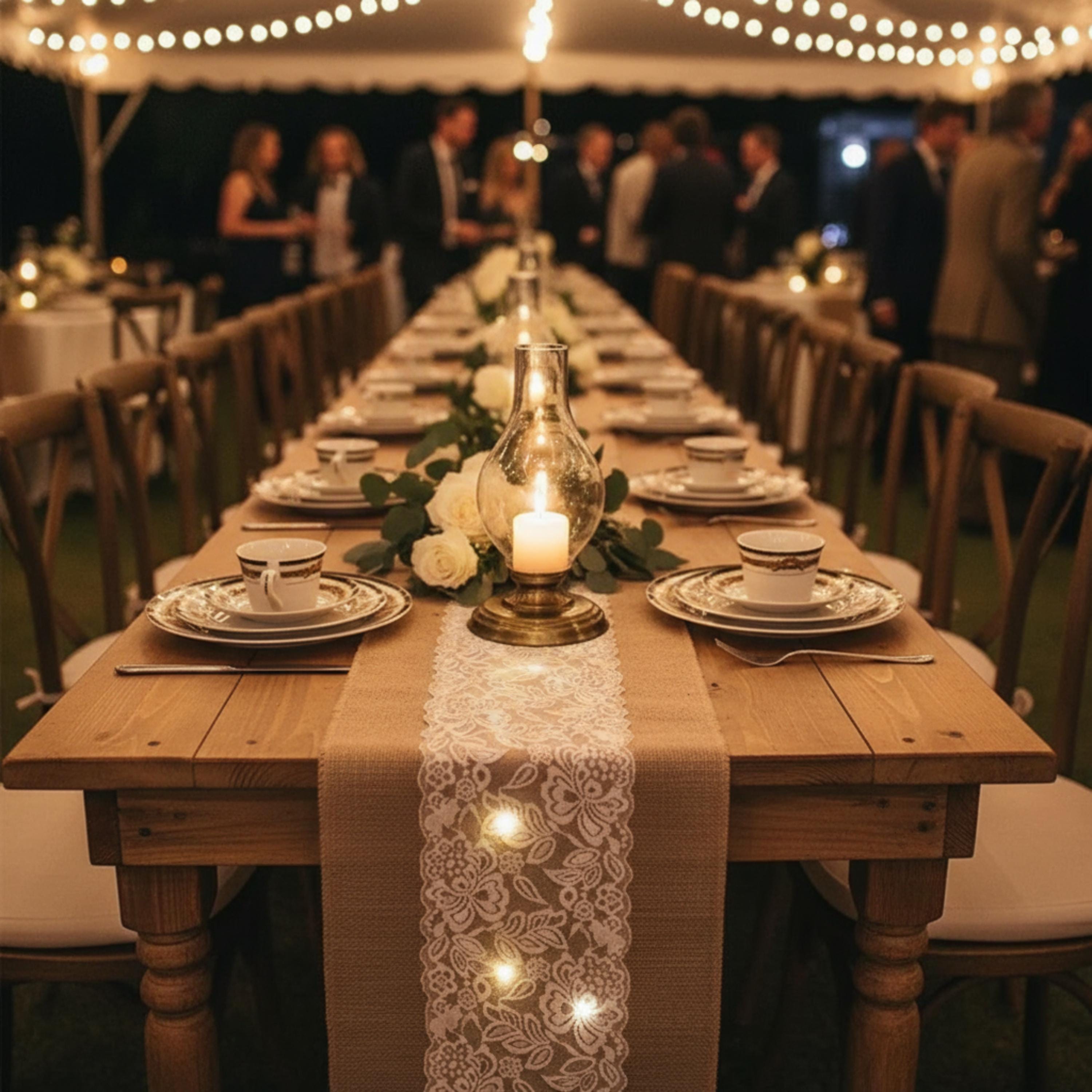 Console Table Runner | Burlap Lace Table Runner with LED Lights 