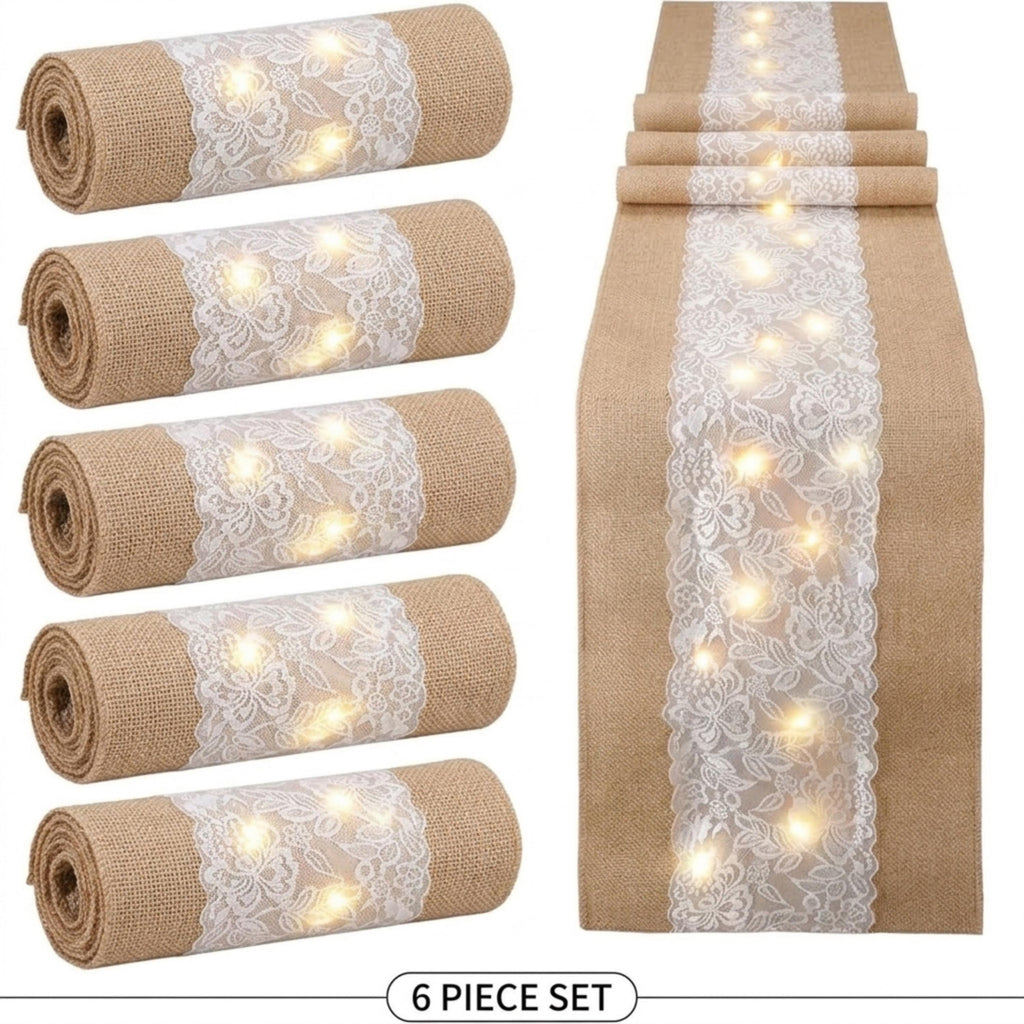Console Table Runner | Burlap Lace Table Runner with LED Lights 