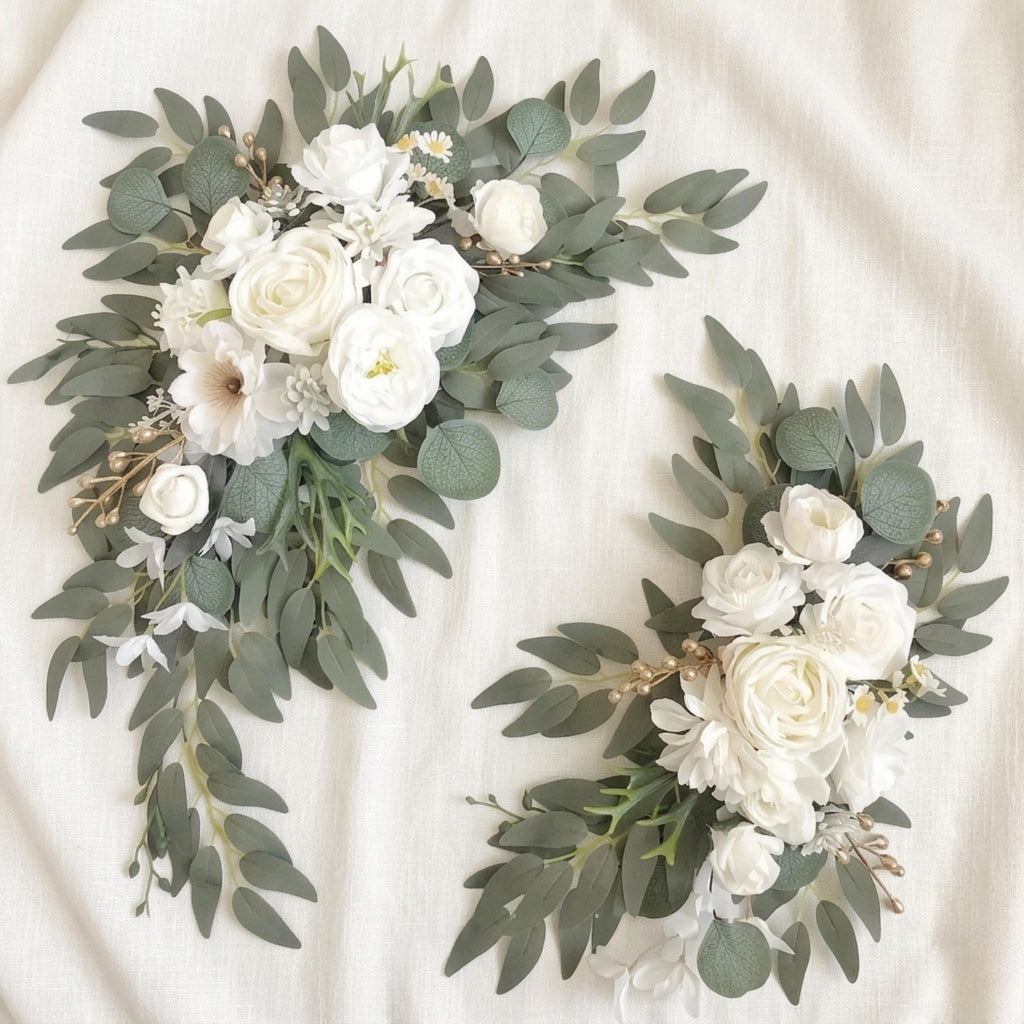 Wedding Corner Swag Set of 2 | Wedding Arch Swag Silk Roses | Floral Tiebacks | White Blush Navy Burgundy Purple Blue | Ceremony Arch Flower