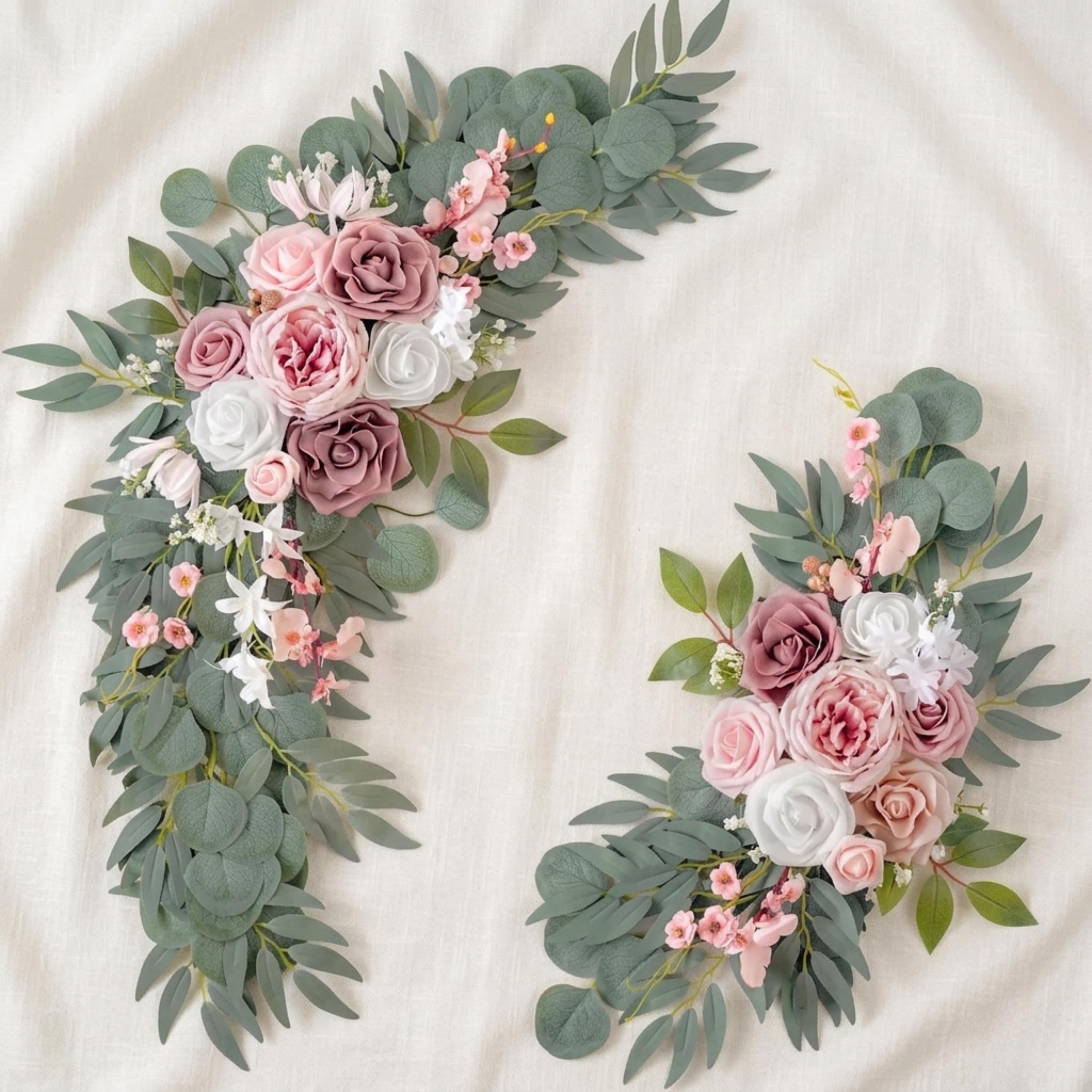 Wedding Corner Swag Set of 2 | Wedding Arch Swag Silk Roses | Floral Tiebacks | White Blush Navy Burgundy Purple Blue | Ceremony Arch Flower