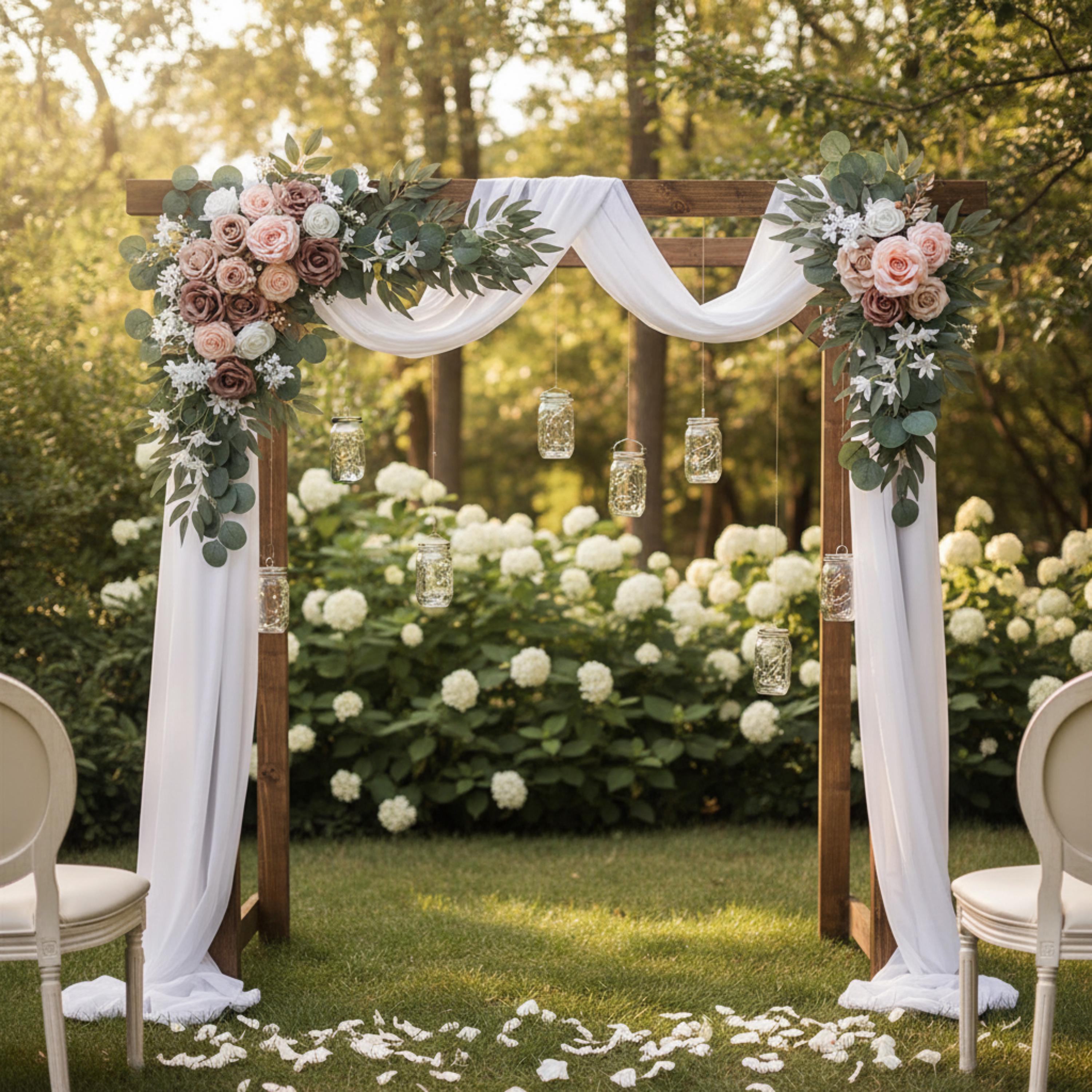 Wedding Corner Swag Set of 2 | Wedding Arch Swag Silk Roses | Floral Tiebacks | White Blush Navy Burgundy Purple Blue | Ceremony Arch Flower
