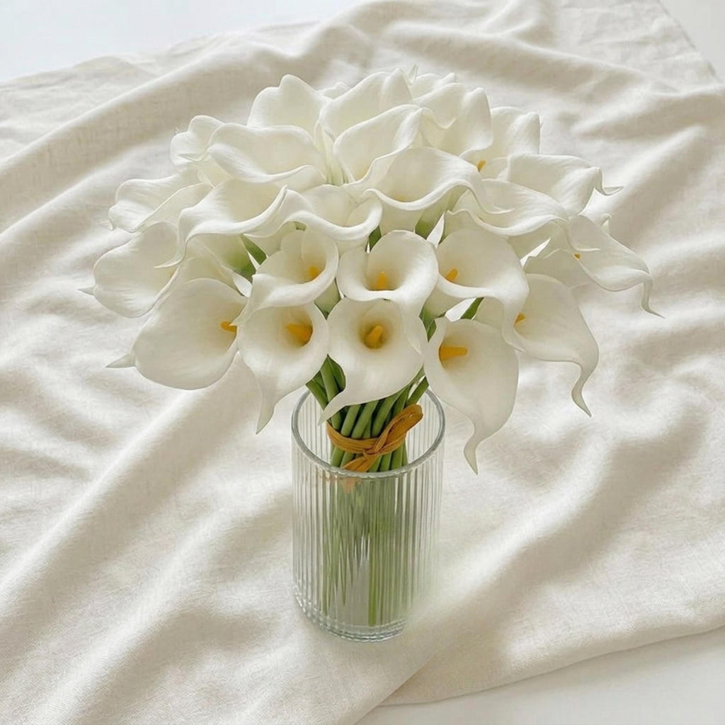 White real touch artificial calla lily stems for bridal bouquets, wedding centerpieces, and DIY floral decor