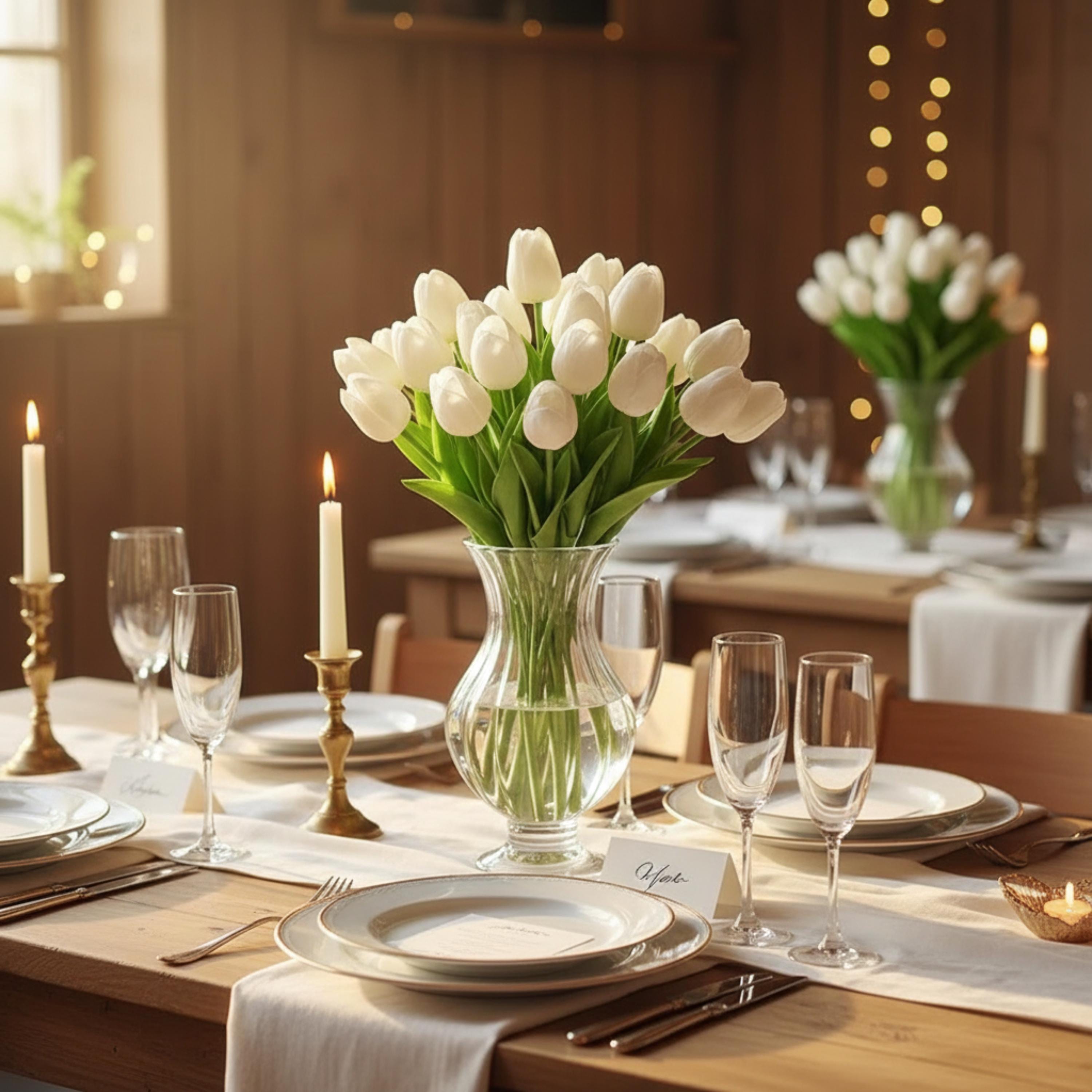 Tulip Arrangement Real Touch Tulip Stems Set of 10 Fake Tulips Faux Flowers | Wedding Table Decor | Bridal Shower Floral |Spring Centerpiece